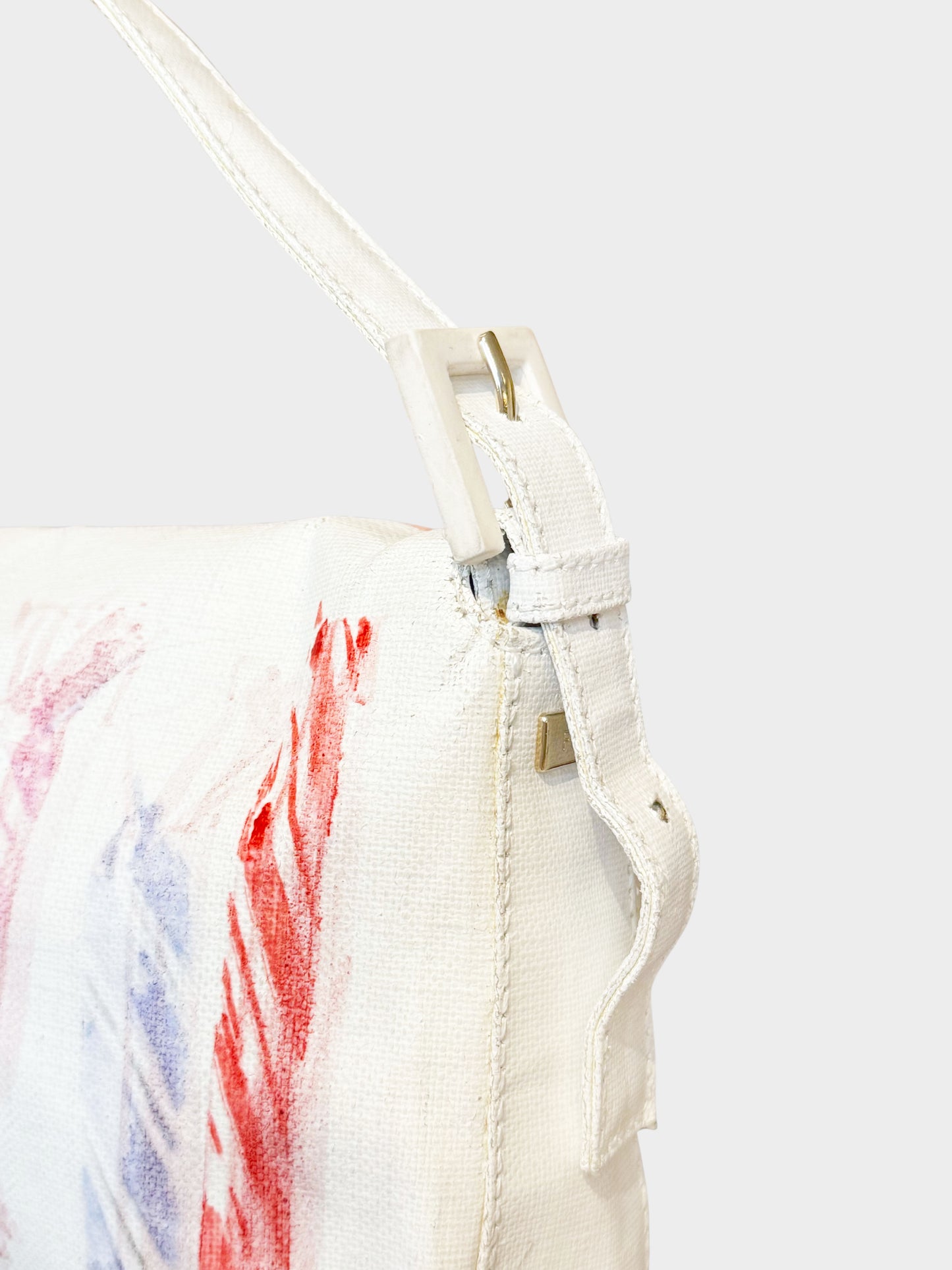Fendi 2000s White Canvas Artist Series Baguette Bag