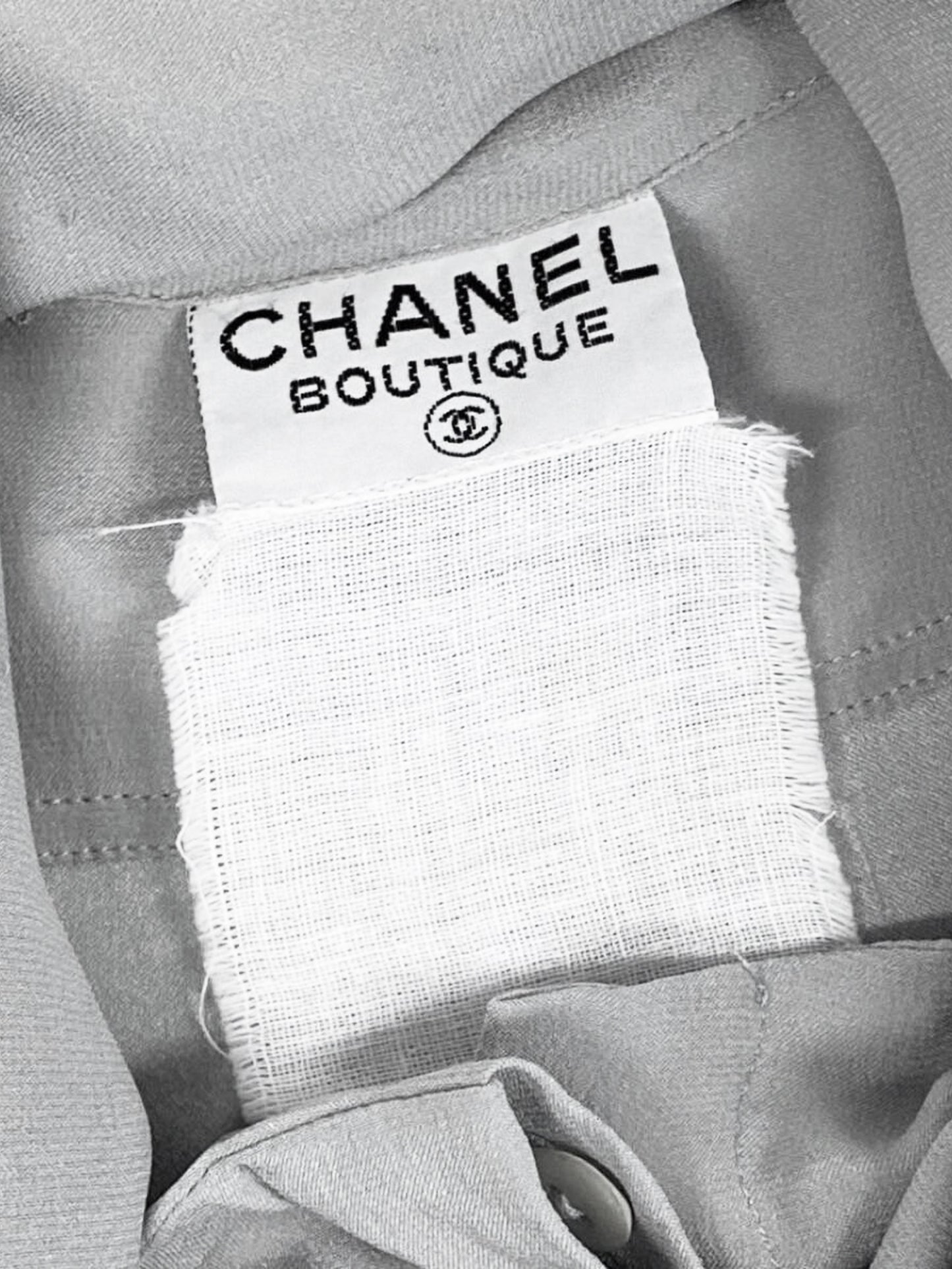 Chanel 1980s-1990s Grey Silk CC Ascot Blouse