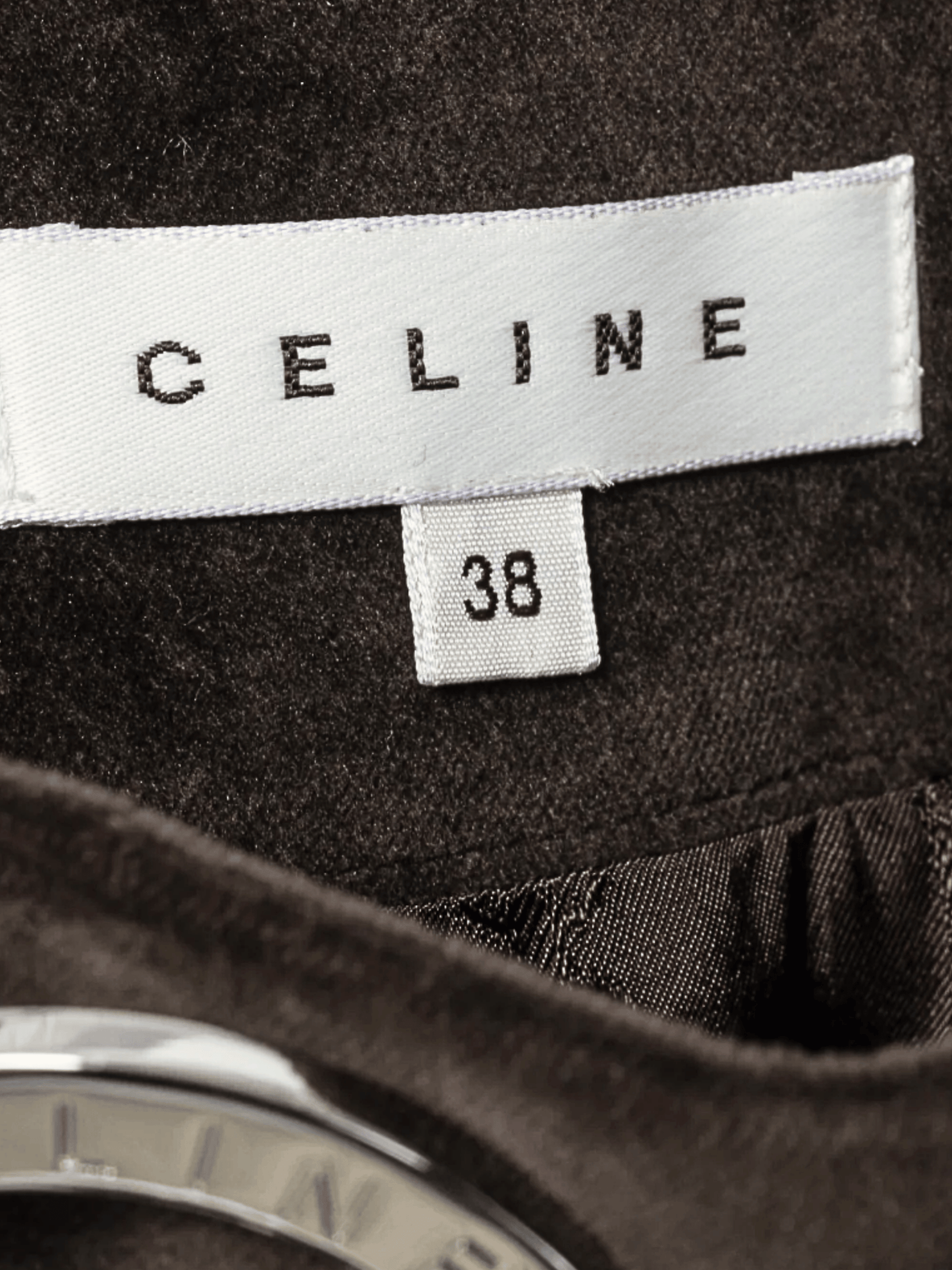 Celine 2007 Brown Velvet Buckled Pleated Mini Skirt