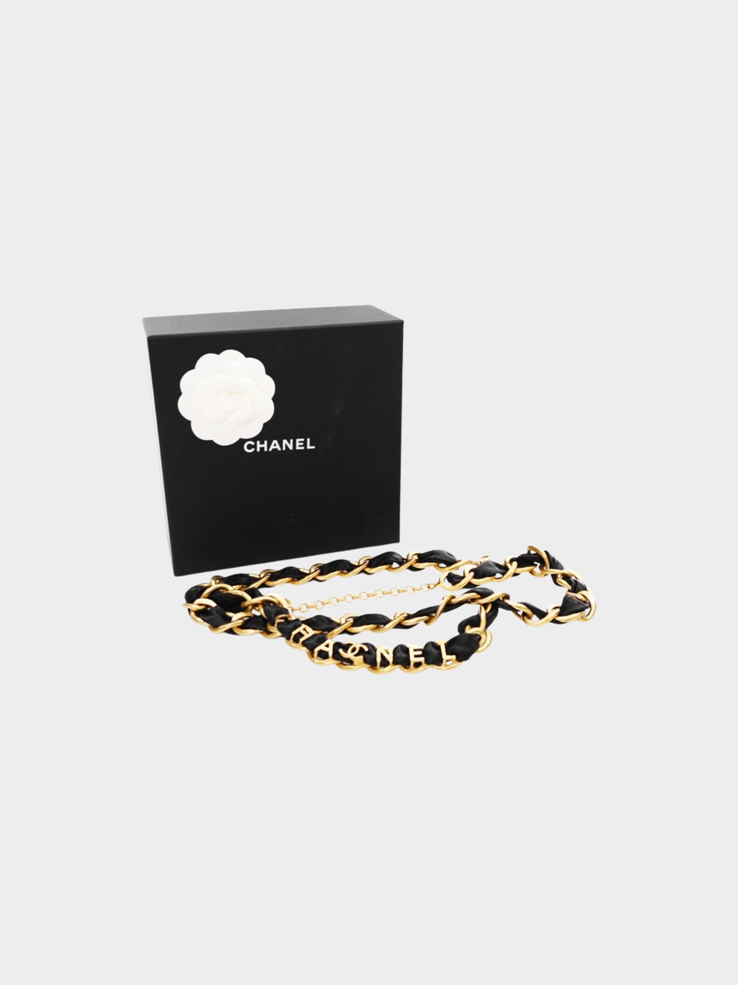 Chanel 1990s Gold and Black Leather Double Chain Logo Belt