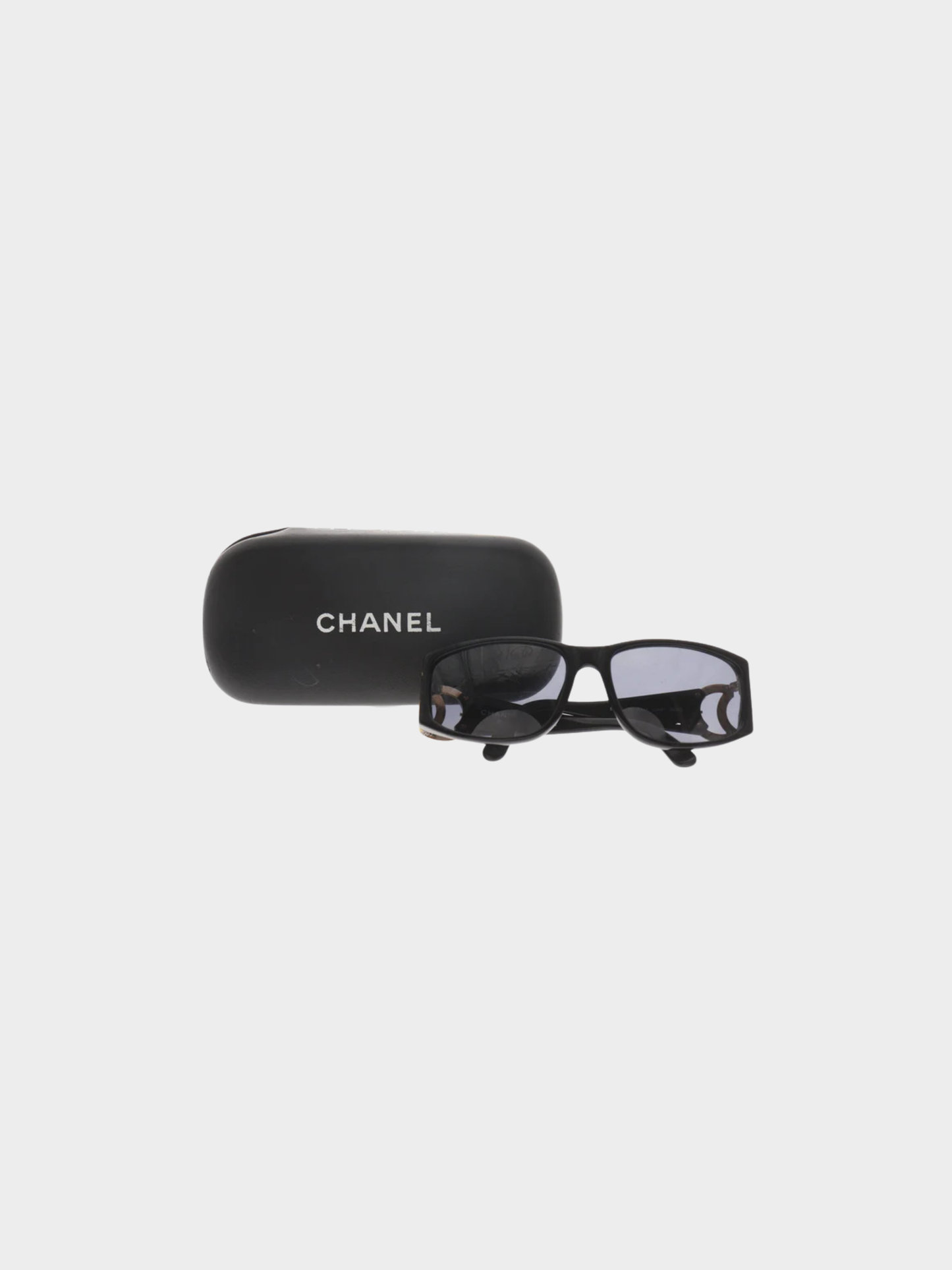 Chanel 2000s Black Plastic COCO Mark Sunglasses