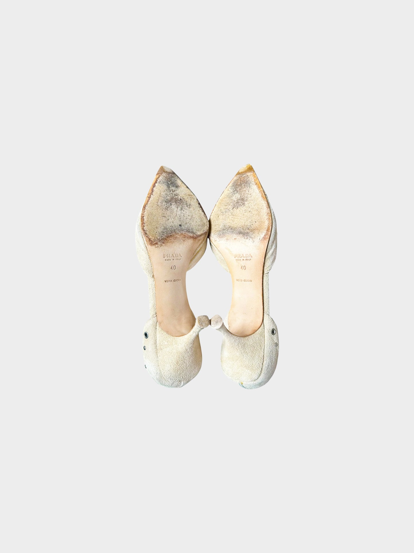 Prada 1990s Beige Suede Eyelet and Bow Heels