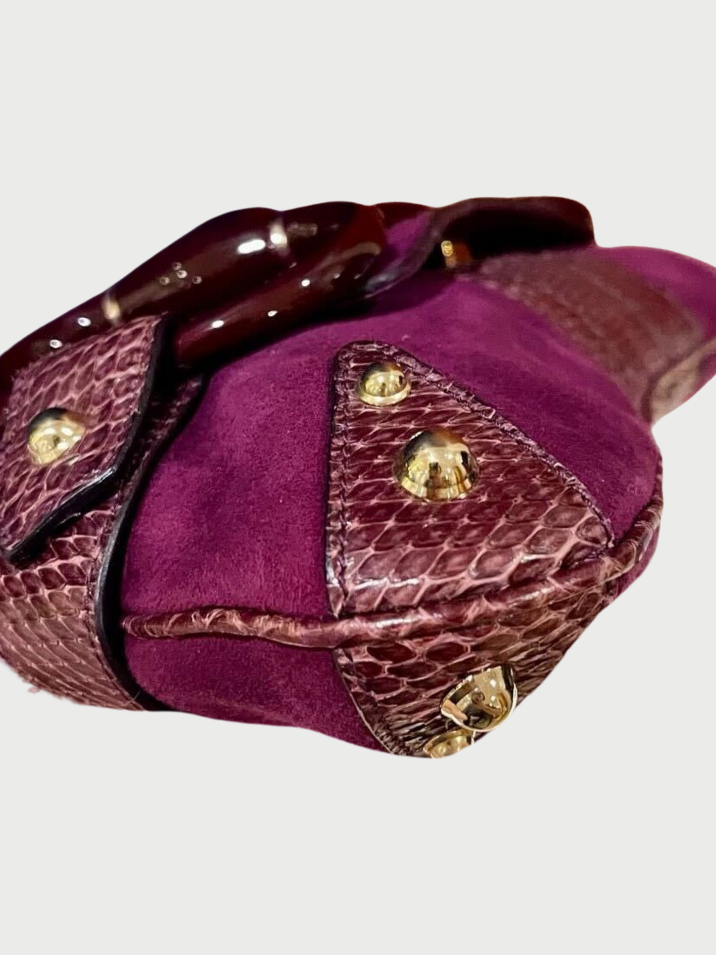 Gucci 2000s Purple Suede Python Horsebit Clutch Bag