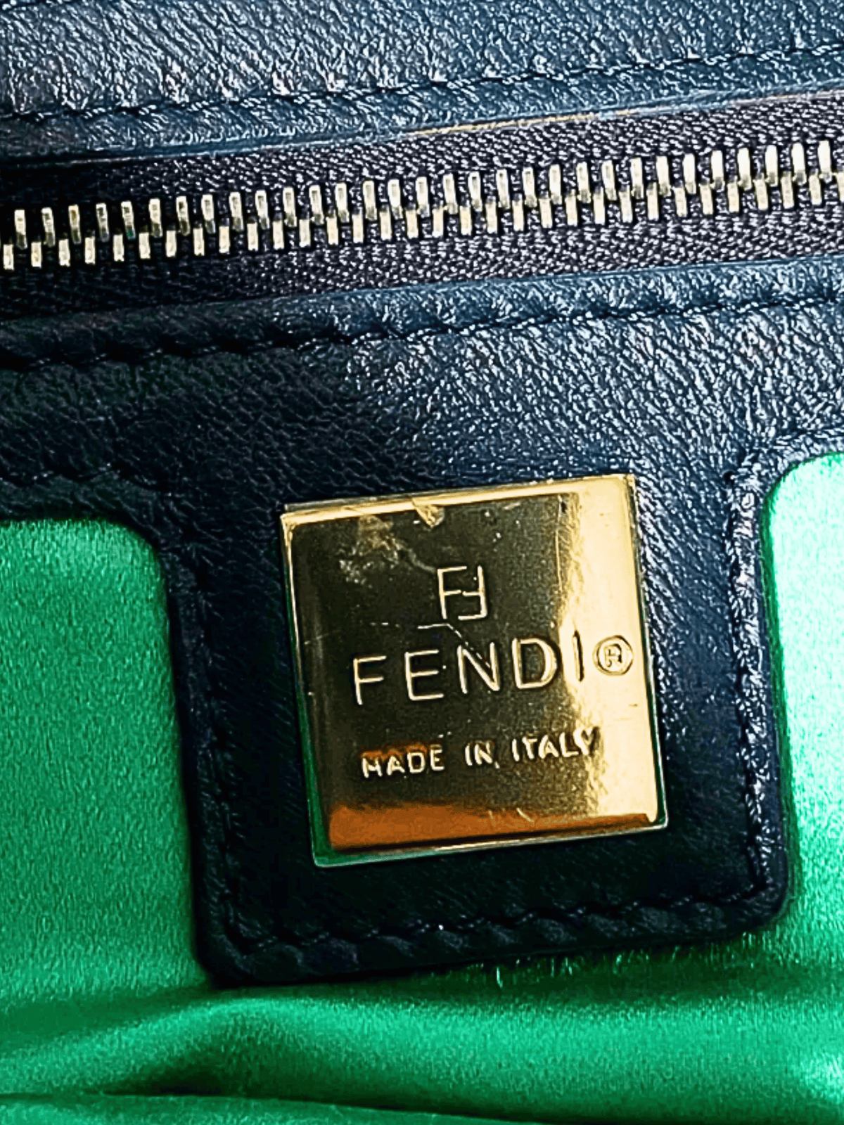 Fendi 2000s Beaded Green Baguette Shoulder Bag