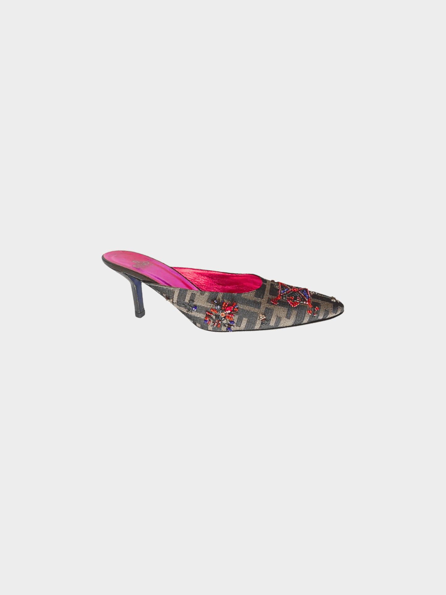 Fendi 2000s Brown Zucca Pattern Embellished Monogram Mules