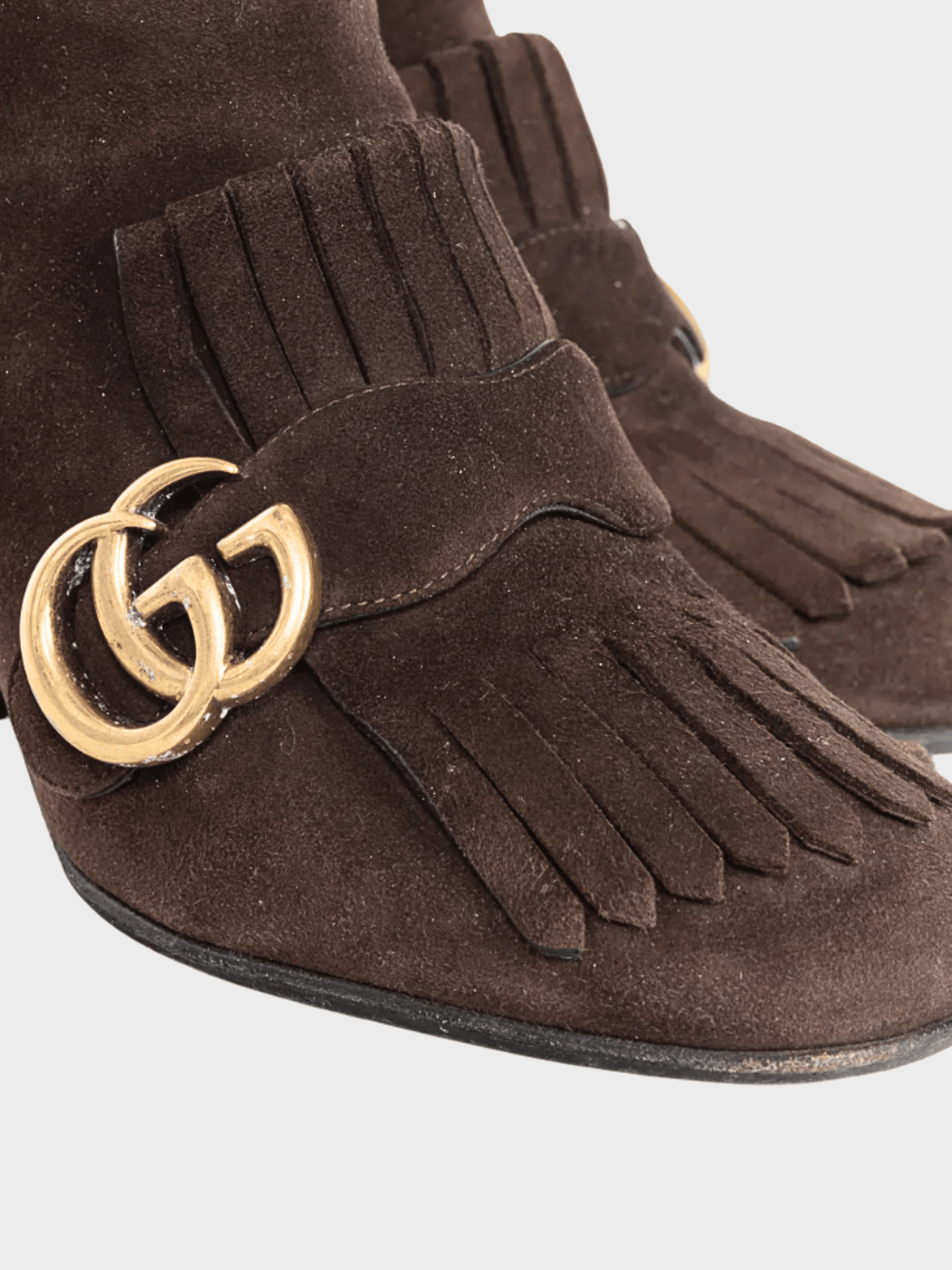 Gucci 2010s GG Marmont Chocolate Suede Fringed Ankle Boots