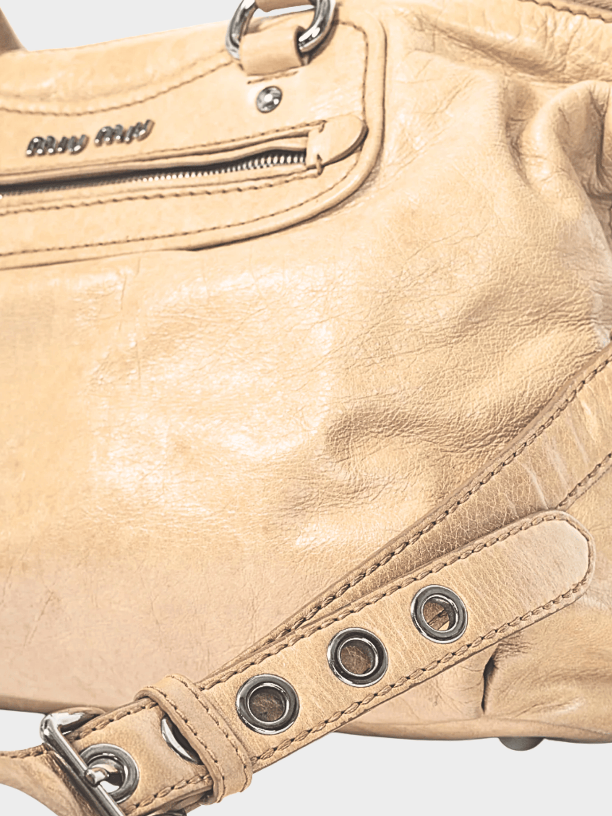 Miu Miu 2000s Beige Vitello Lux Heart-Charm 2-Way Handbag
