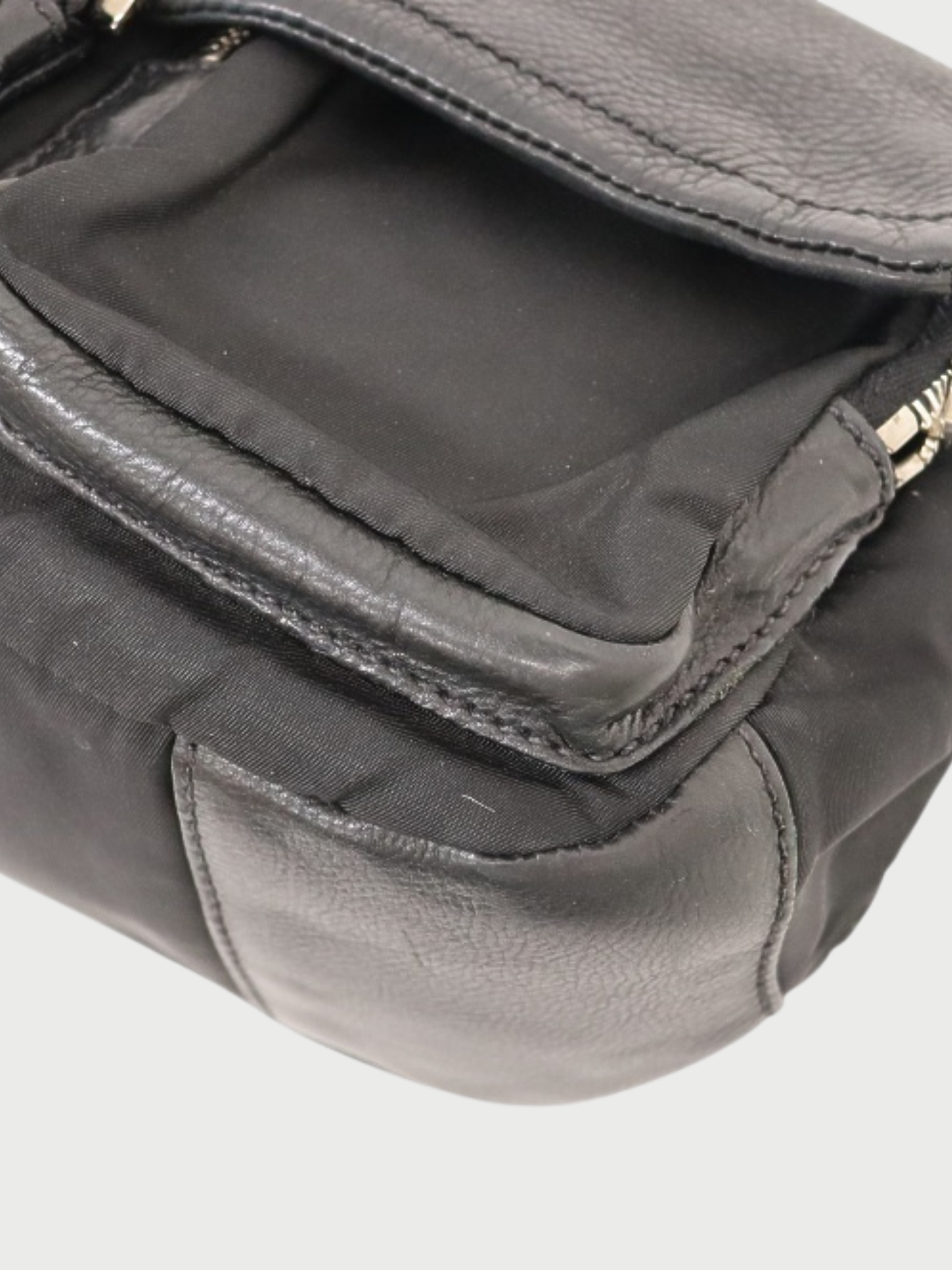 Prada 2000s Black Nylon Leather Triangle Logo One-Shoulder Bag