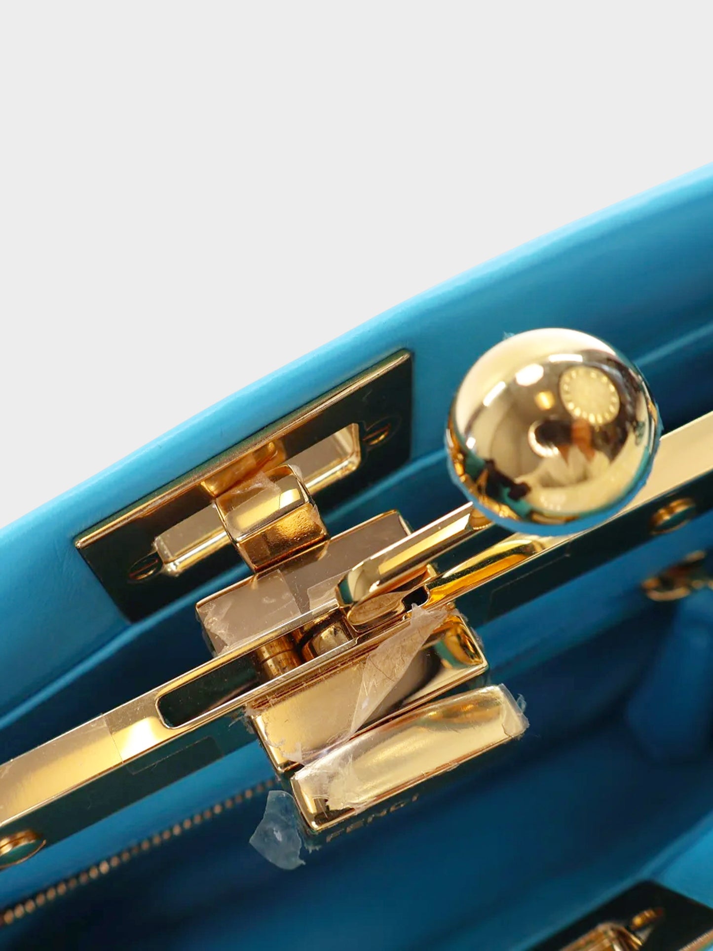 Fendi 2020s Blue Nappa Leather Peekaboo Click Clutch