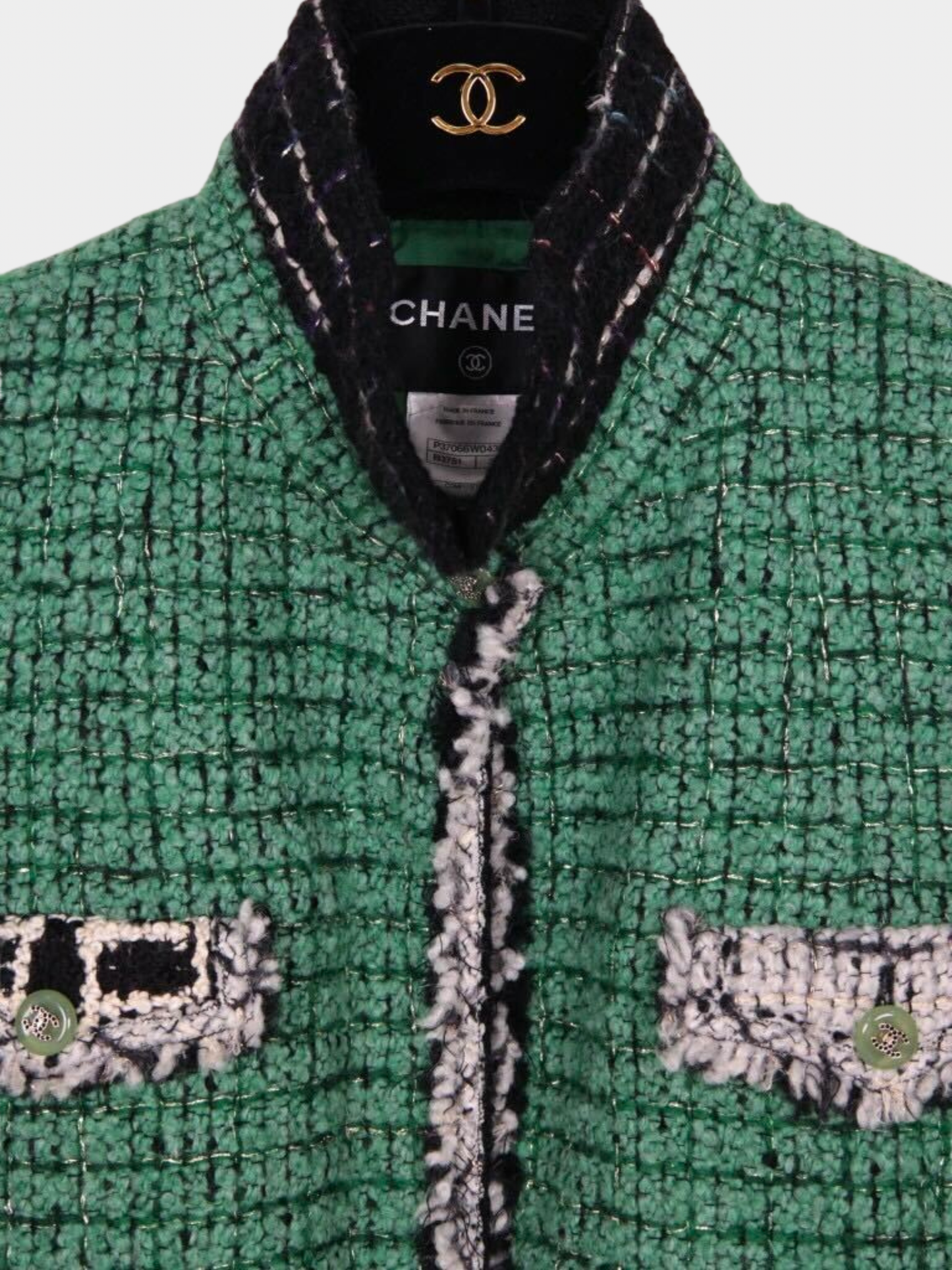Chanel 2000s Green Bouclé Tweed Color-Block Four-Pocket Jacket