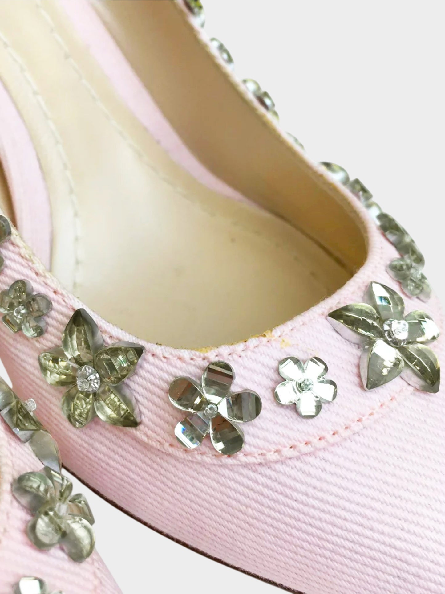 Christian Dior 2016 Light Pink Denim Crystal Garland Studded Heels