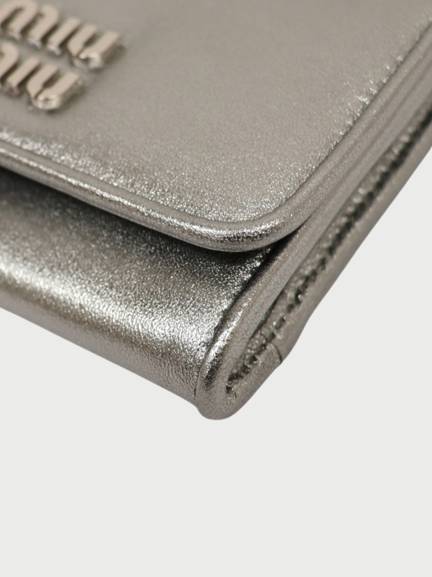 Miu Miu 2000s Silver Leather Logo Hardware Chain Shoulder Bag