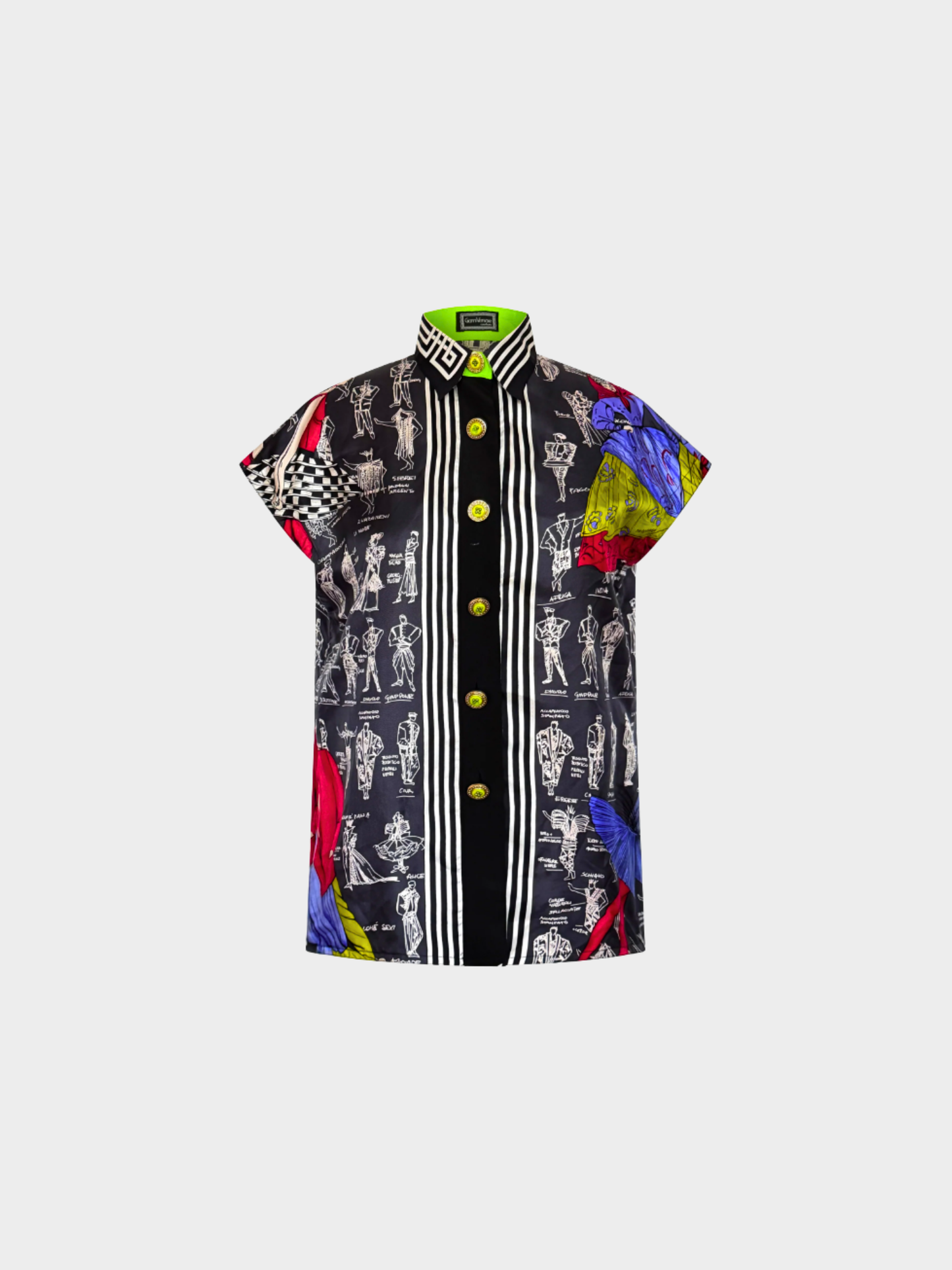 Versace 1991 Black Graphic Printed Silk Shirt