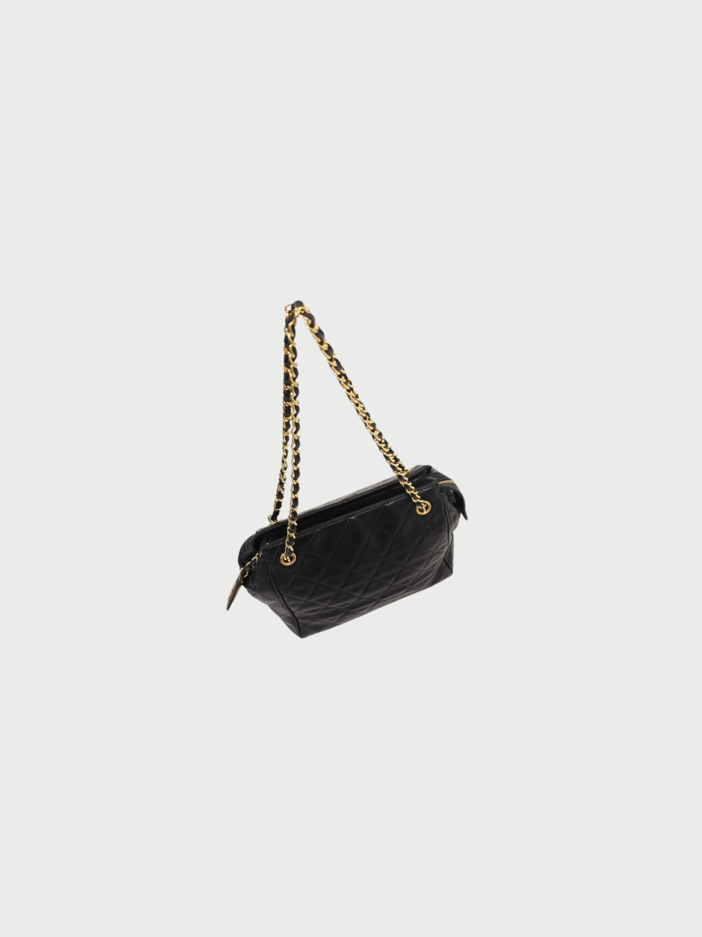 Chanel 1995 Black Lambskin Logo Chain Shoulder Bag