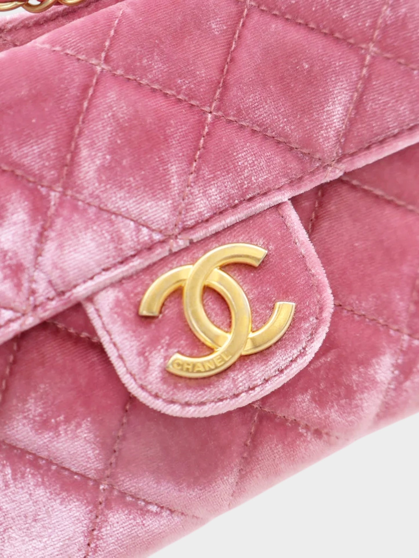 Chanel 2020s Pink Velvet Quilted Wave CC Small Hobo Bag