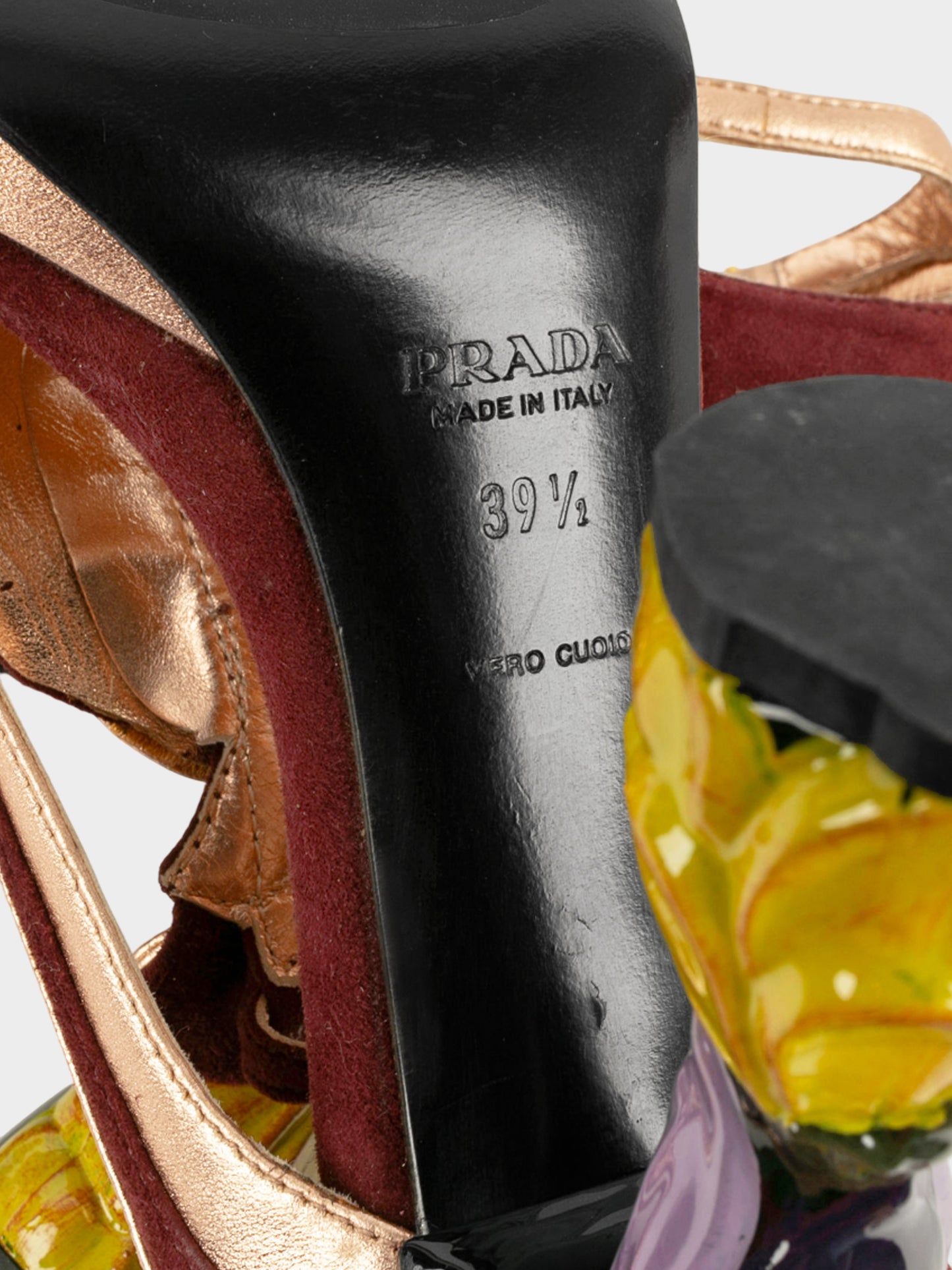 Prada SS 2008 Burgundy and Rose Gold Tulip Motif Heels