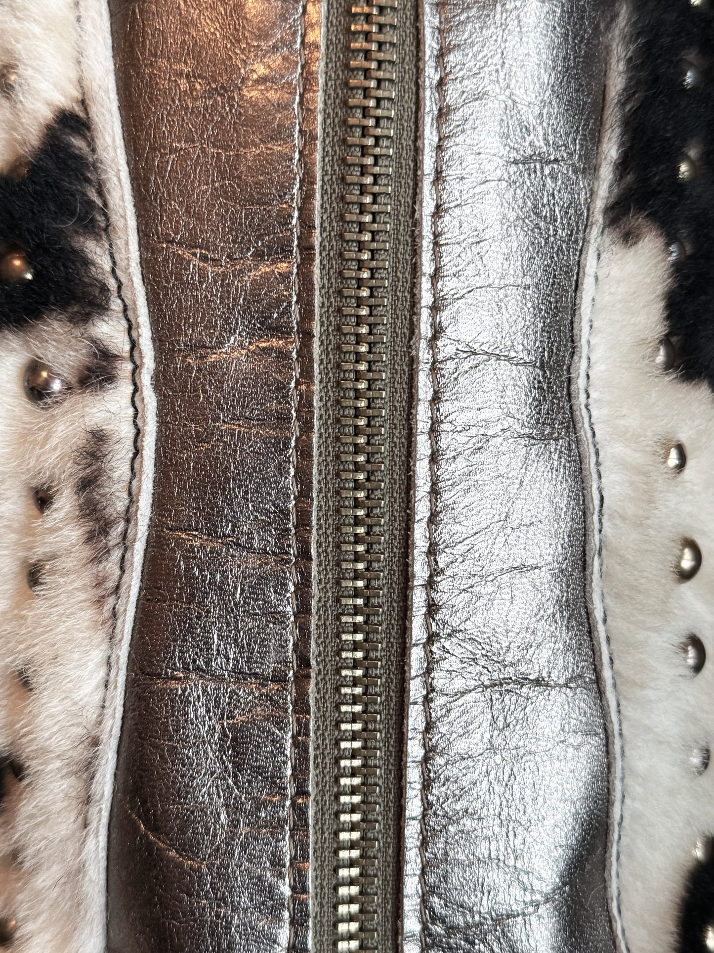 Dolce and Gabbana 2000s Metallic Leather Cow Print Faux Fur Bag