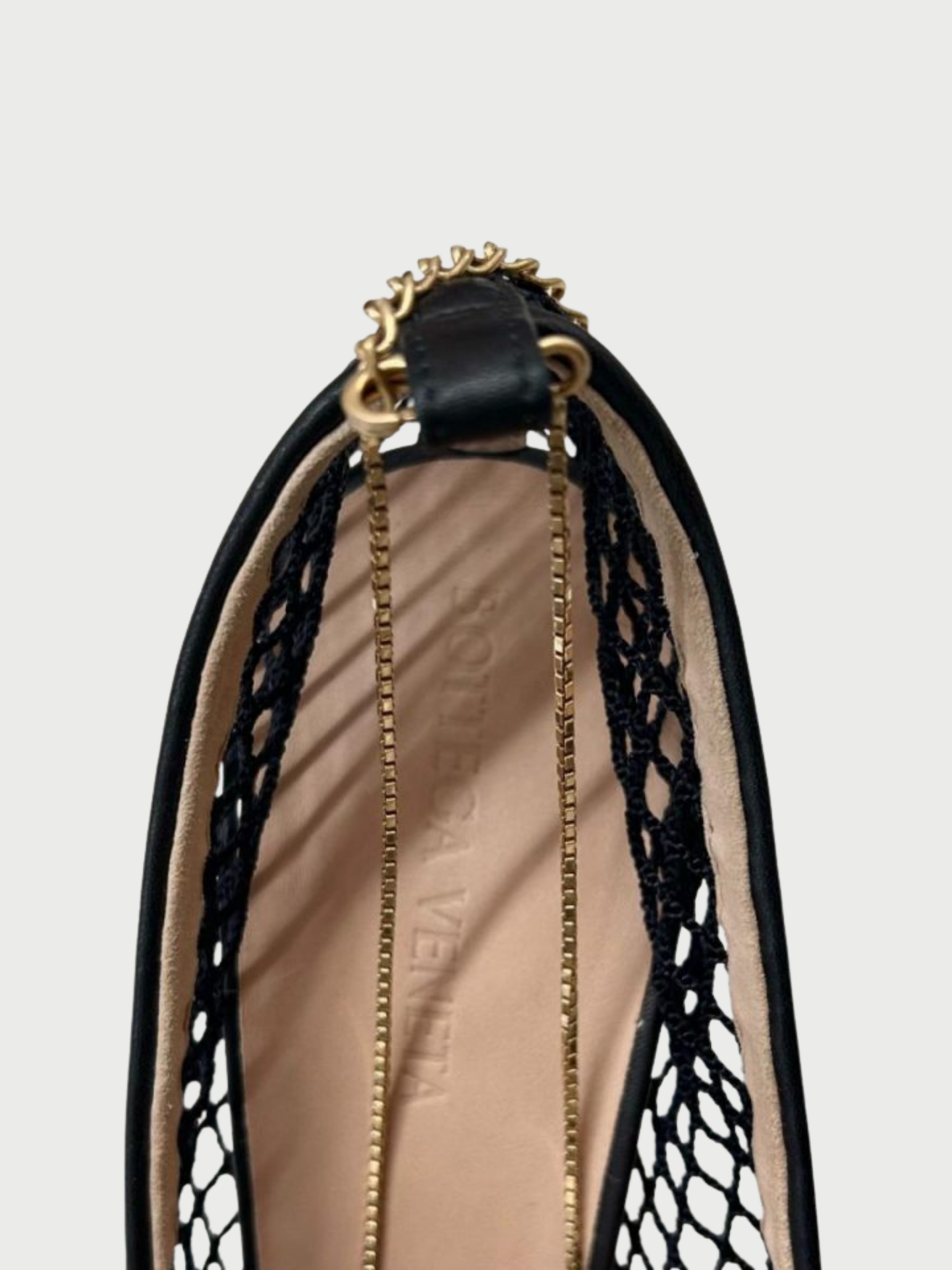 Bottega Veneta 2020s Black Mesh Leather Chain Detail Pumps