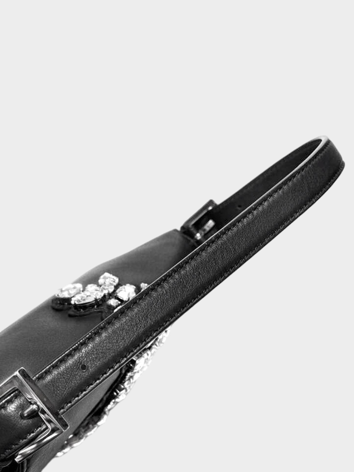 Fendi 2018 Black Leather Swarovski Crystal-embellished Baguette