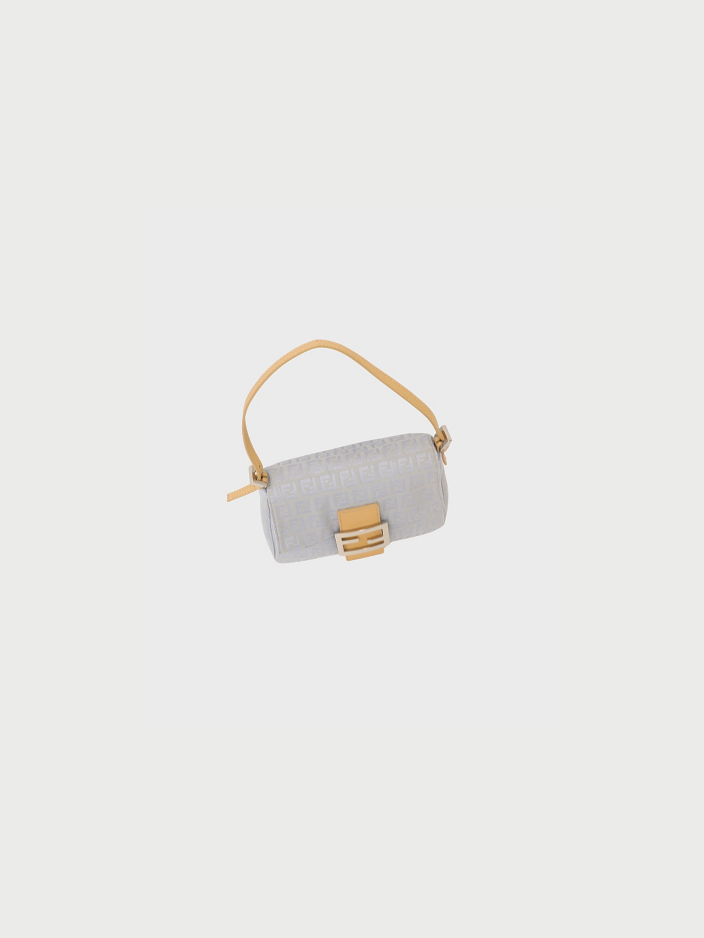 Fendi 2000s Light Blue Beige Zucchino Canvas Leather Mini Mamma Bucket Bag