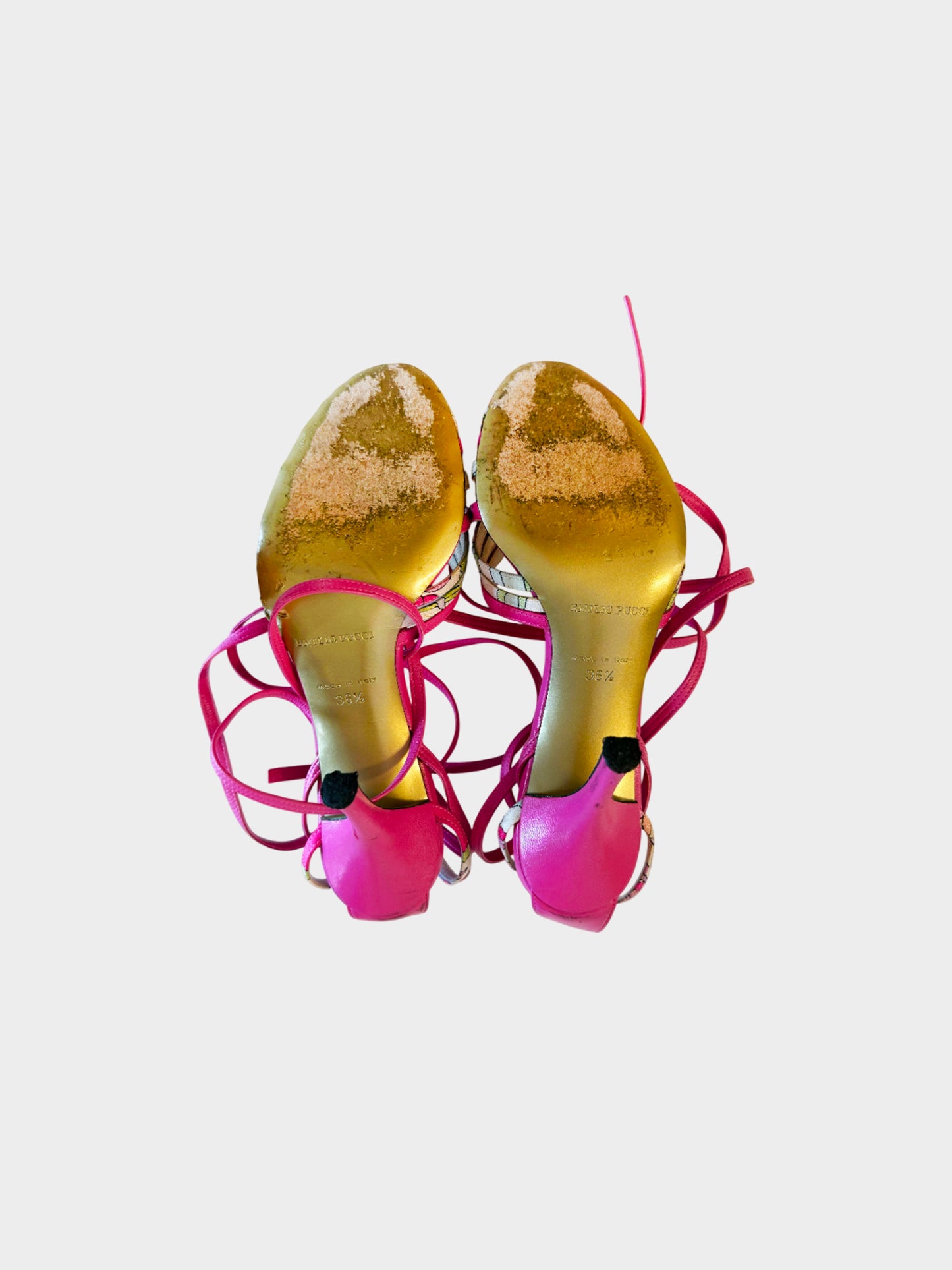Emilio Pucci 2000s Pink Floral Ankle Wrap Strappy Heels