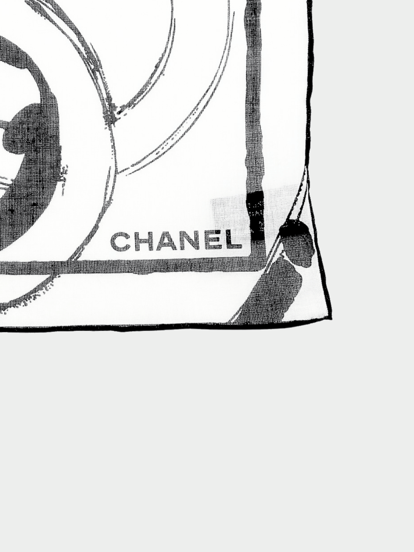 Chanel 2000s White and Black Chanel Jacket Print Scarf