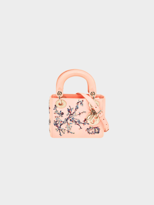Christian Dior 2015 Pink Leather Sequins Embellished Mini Lady Dior Tote