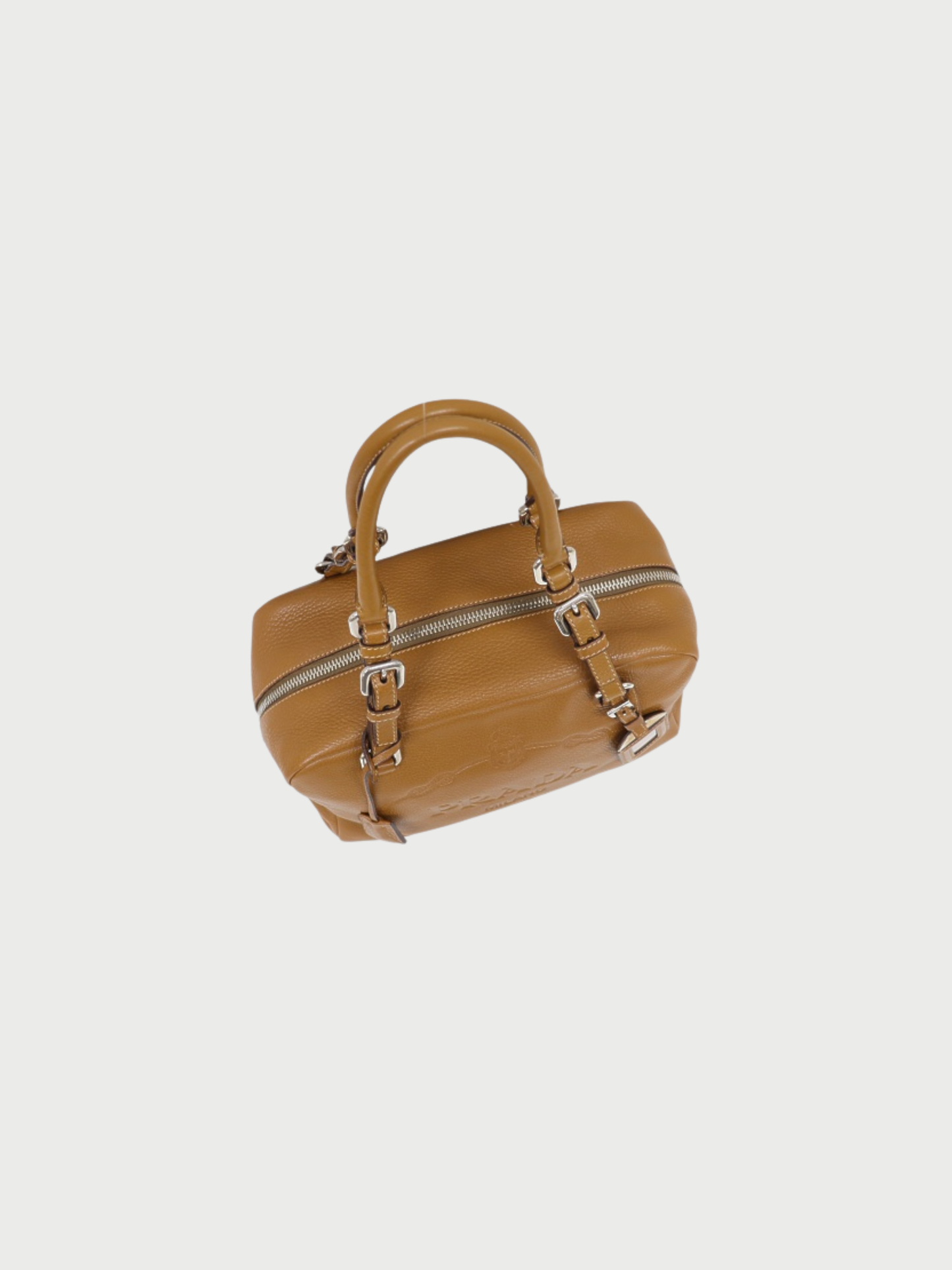 Prada 2000s Brown Leather Logo Embossed Handbag