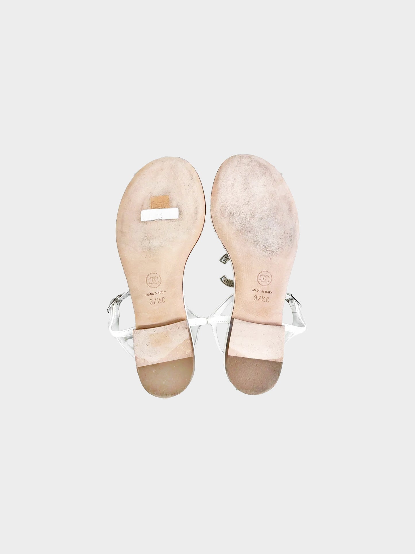 Chanel 2010s White Leather Silver CC Thong Sandals