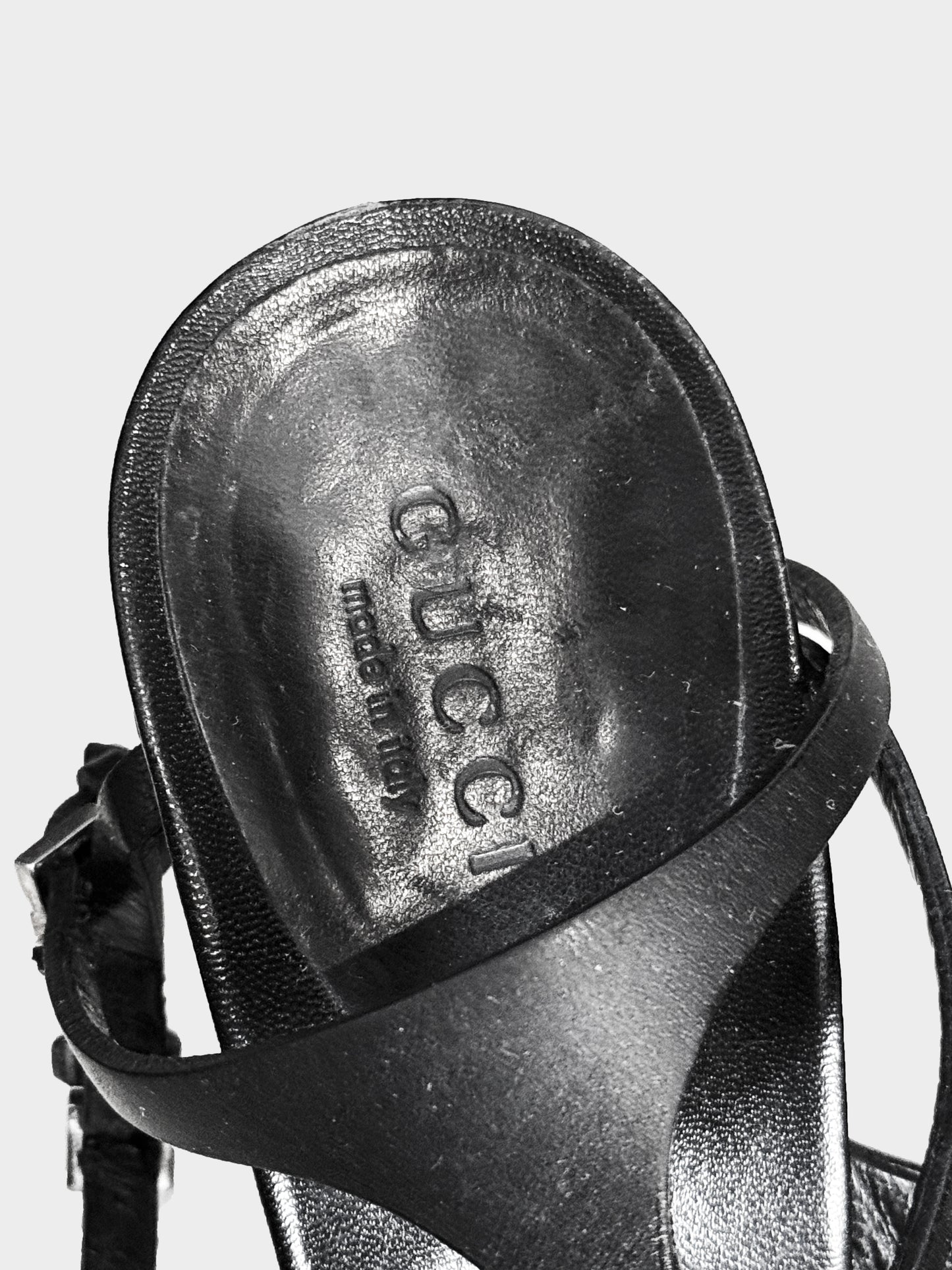 Gucci by Tom Ford Early 2000s Black Leather T-strap Silver Heels