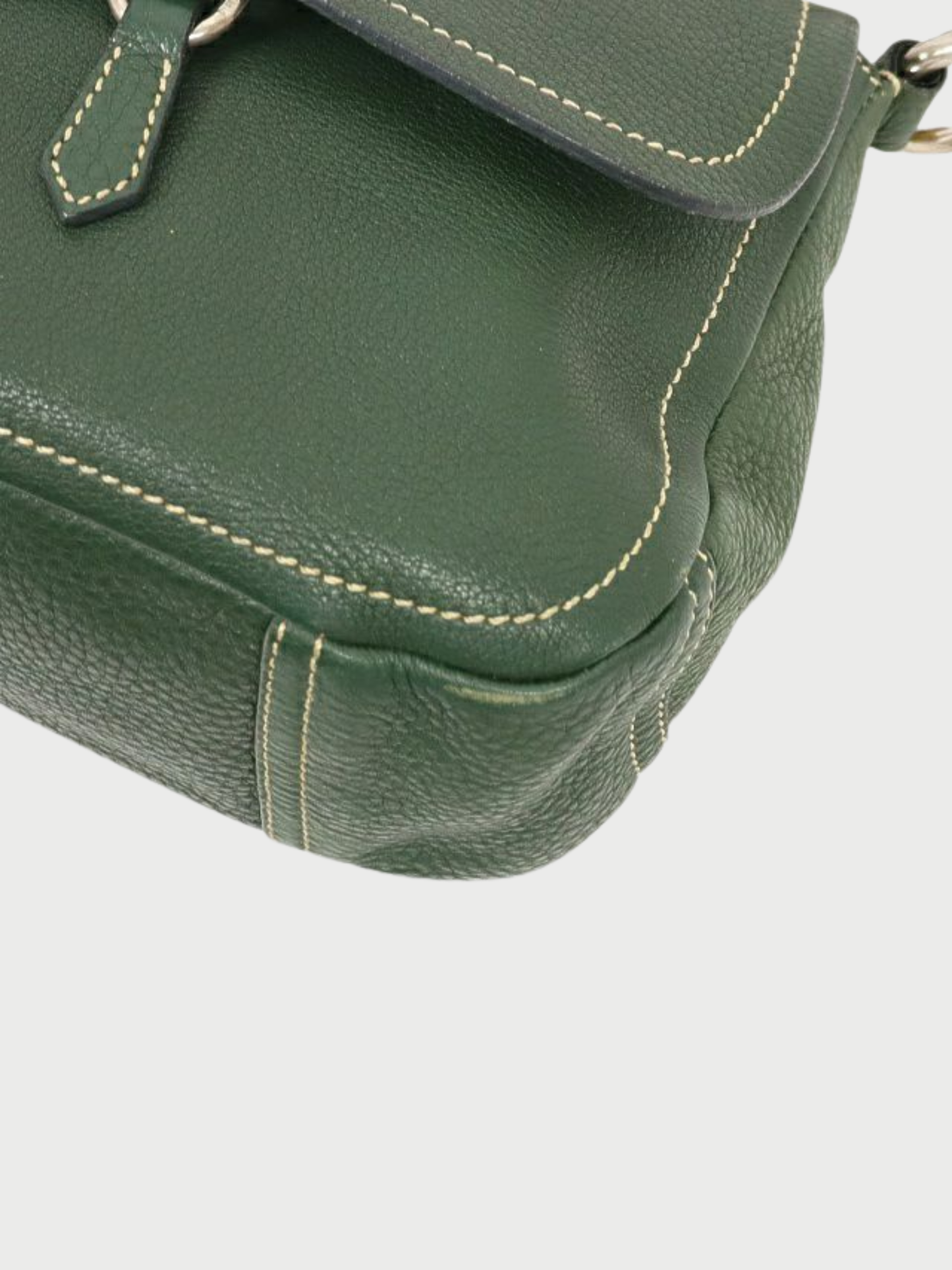 Prada 2000s Green Triangle Logo Leather One-Shoulder Bag