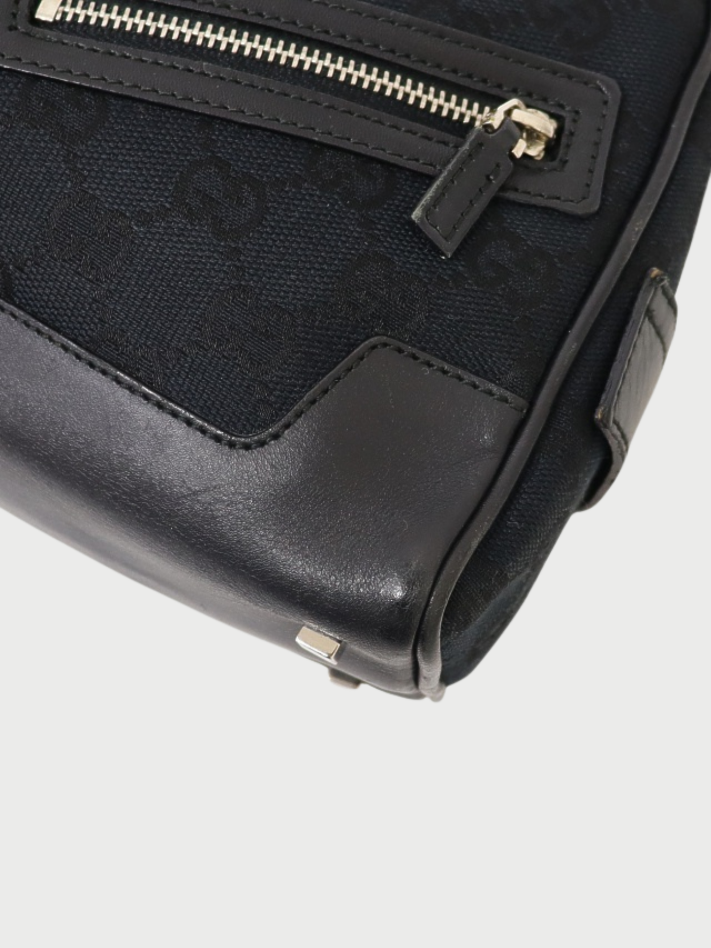 Gucci 2000s Black GG Canvas Leather Front Zip Handbag