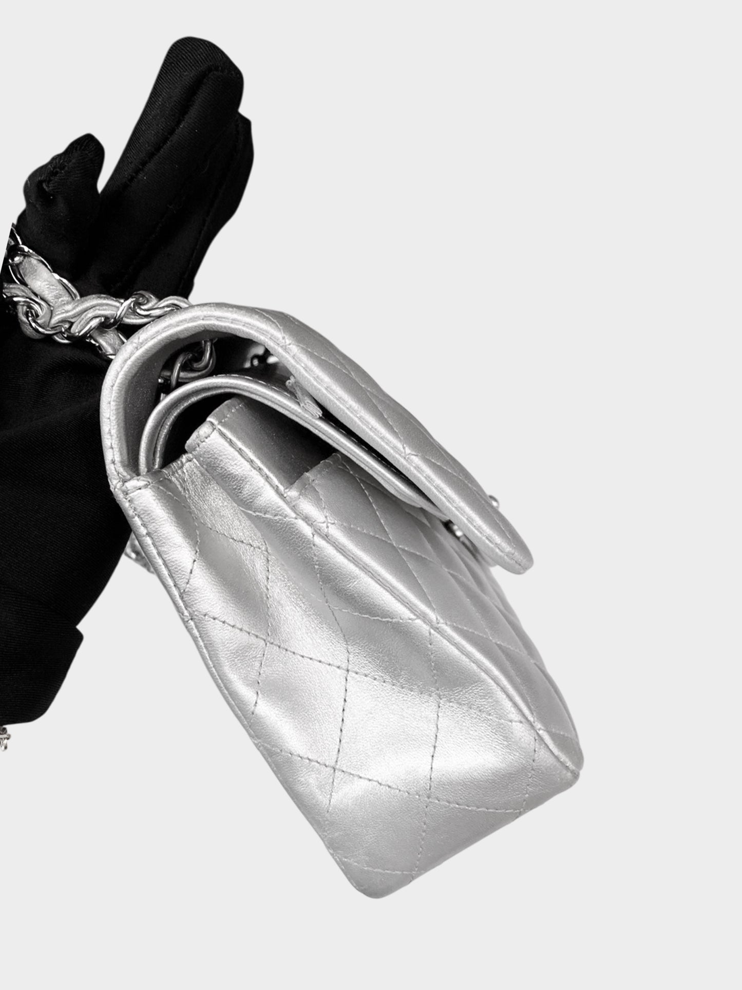 Chanel 2009-2010 Metallic Silver Classic Medium Double Flap Bag