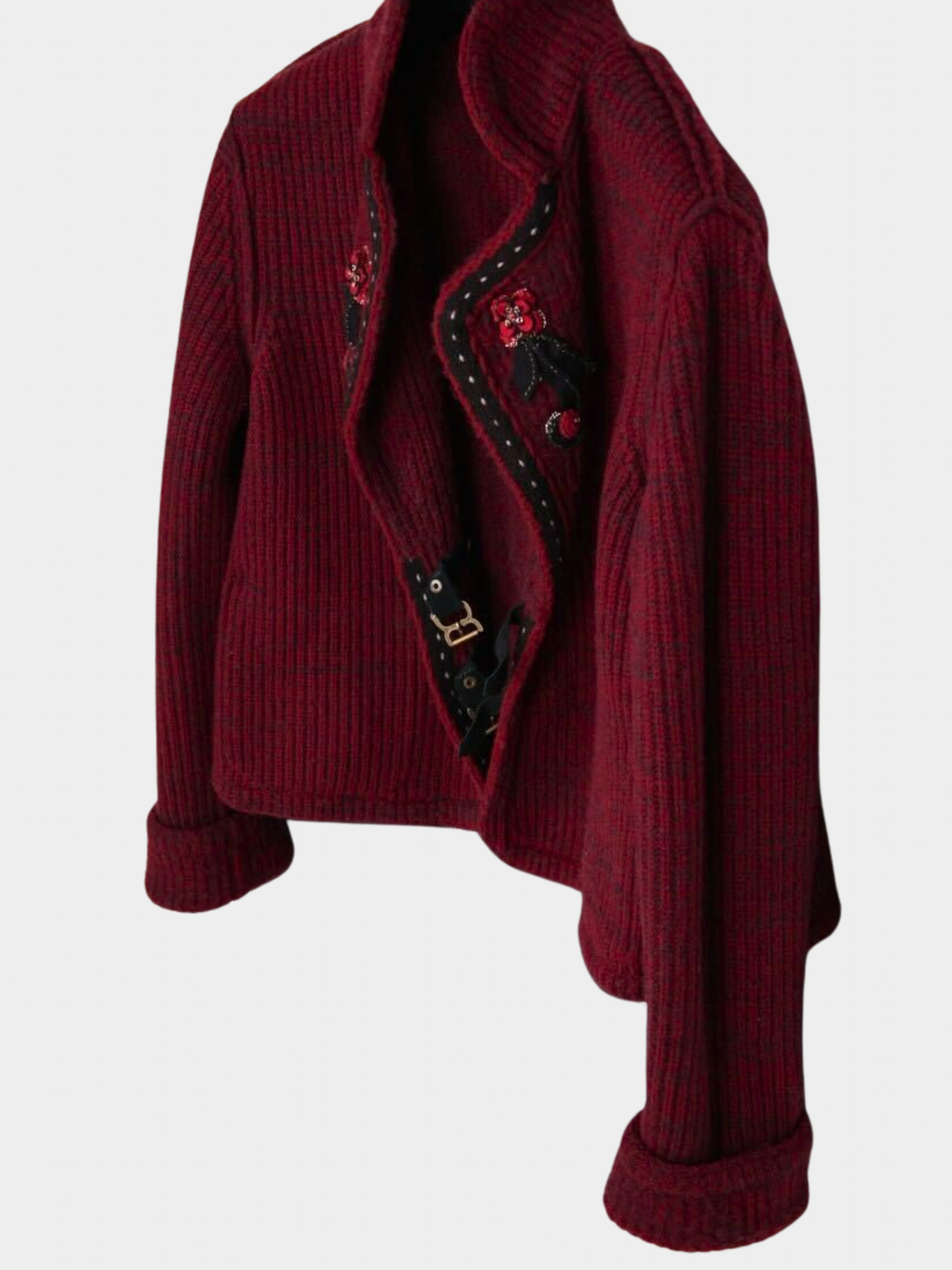 Chanel 2015 Berry Red Floral Embroidered Two-Pocket Jacket