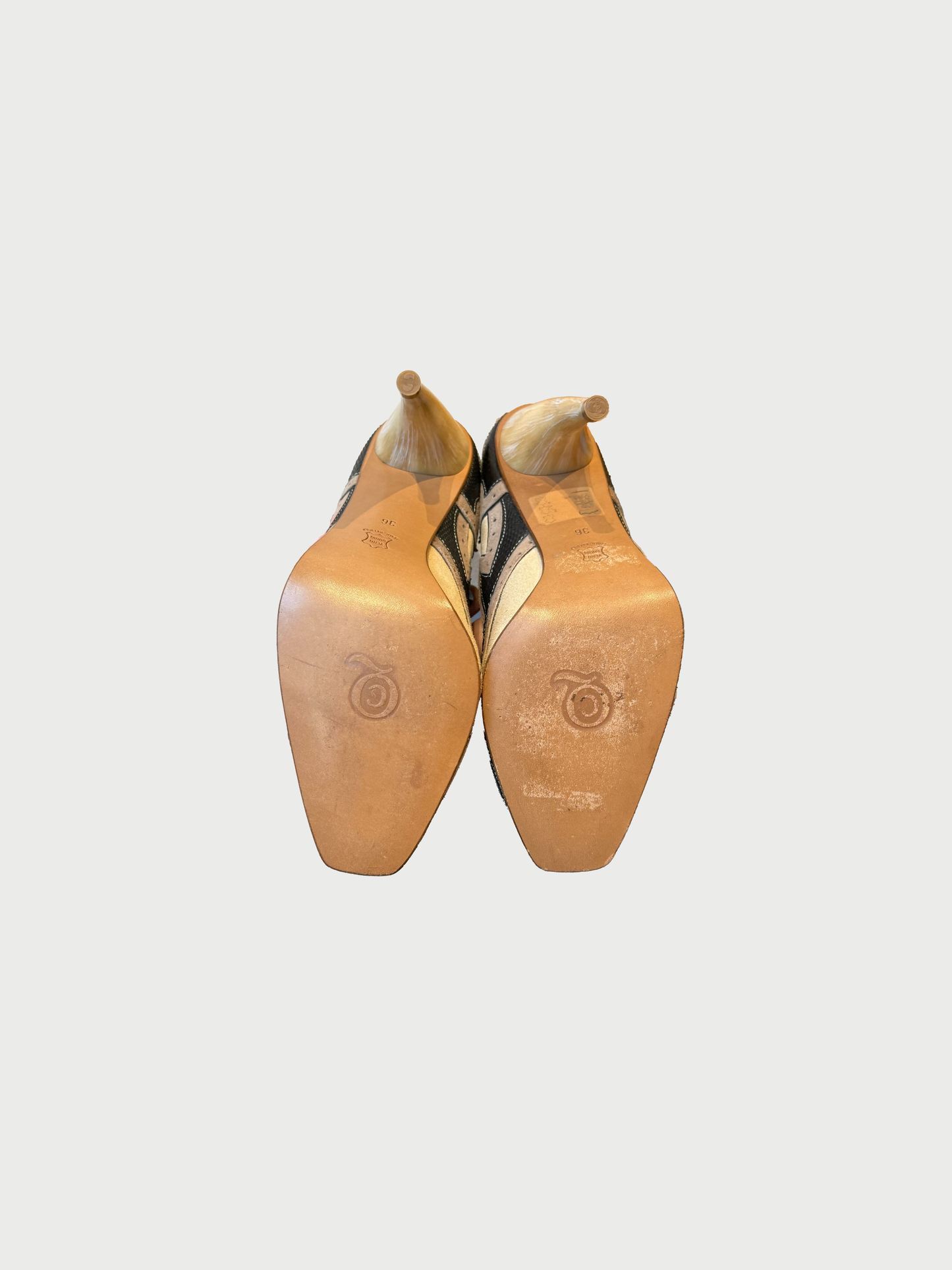 Alexander McQueen SS 2003 Beige Leather Shipwrecked Horn Heel Sandals