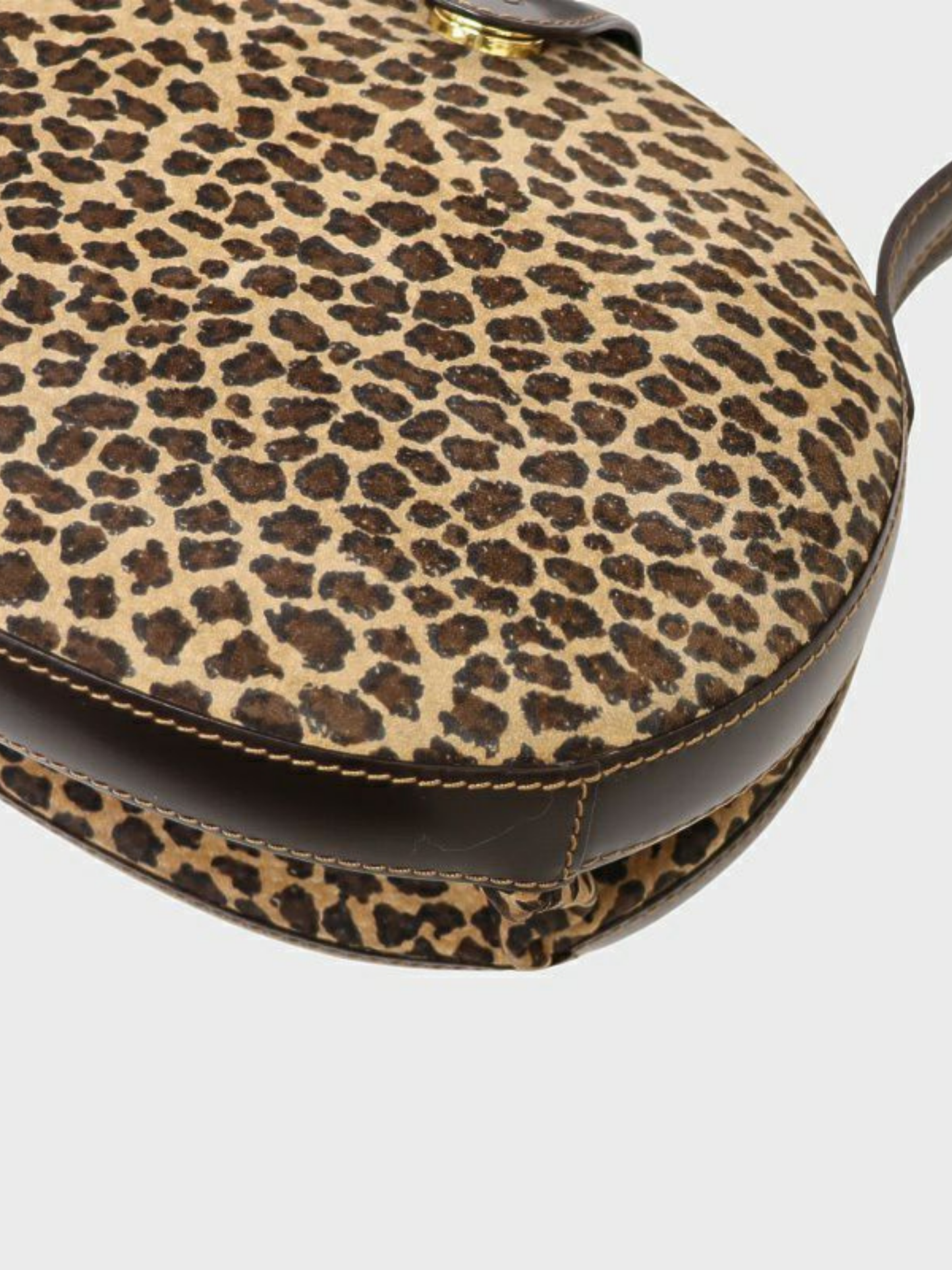 Loewe 2000s Brown Leather Suede Leopard Round Handbag