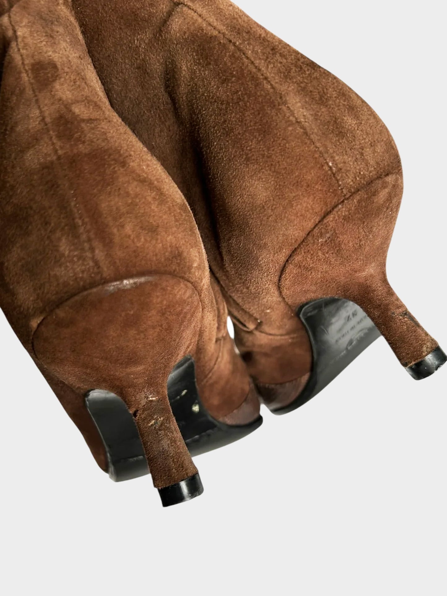 Chanel 2000s Brown Suede and Lizard Leather Buckled Ankle Boots