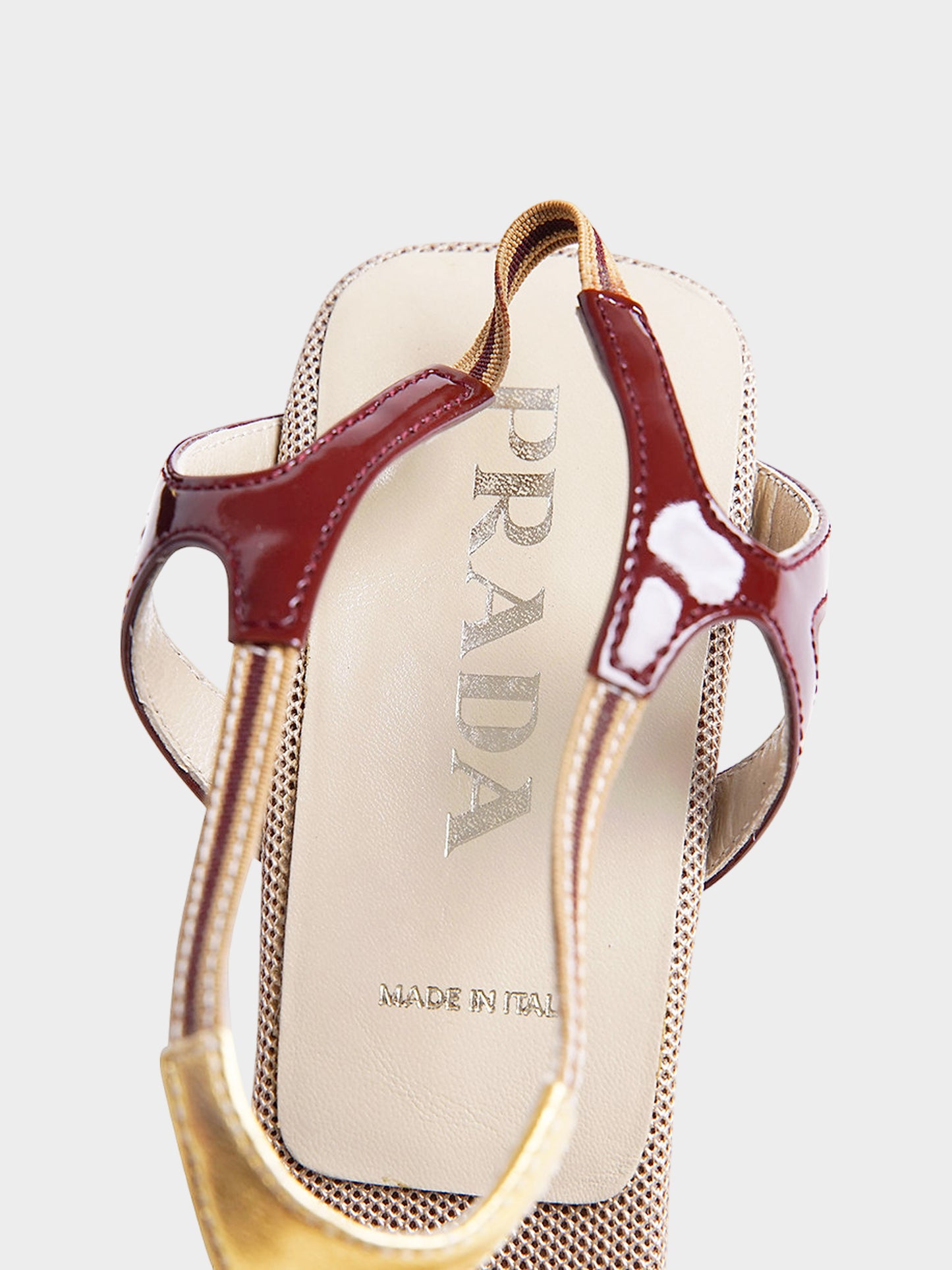 Prada SS 2000 Gold and Burgundy Colorblock Slingback Heels