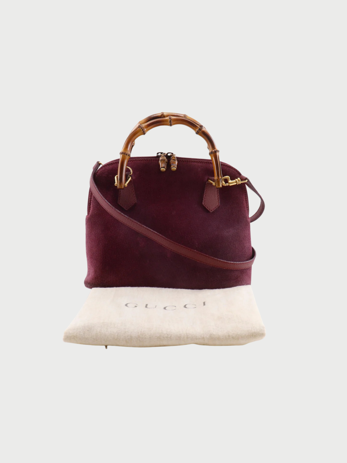 Gucci 1990s Purple Suede Bamboo 2way Handbag