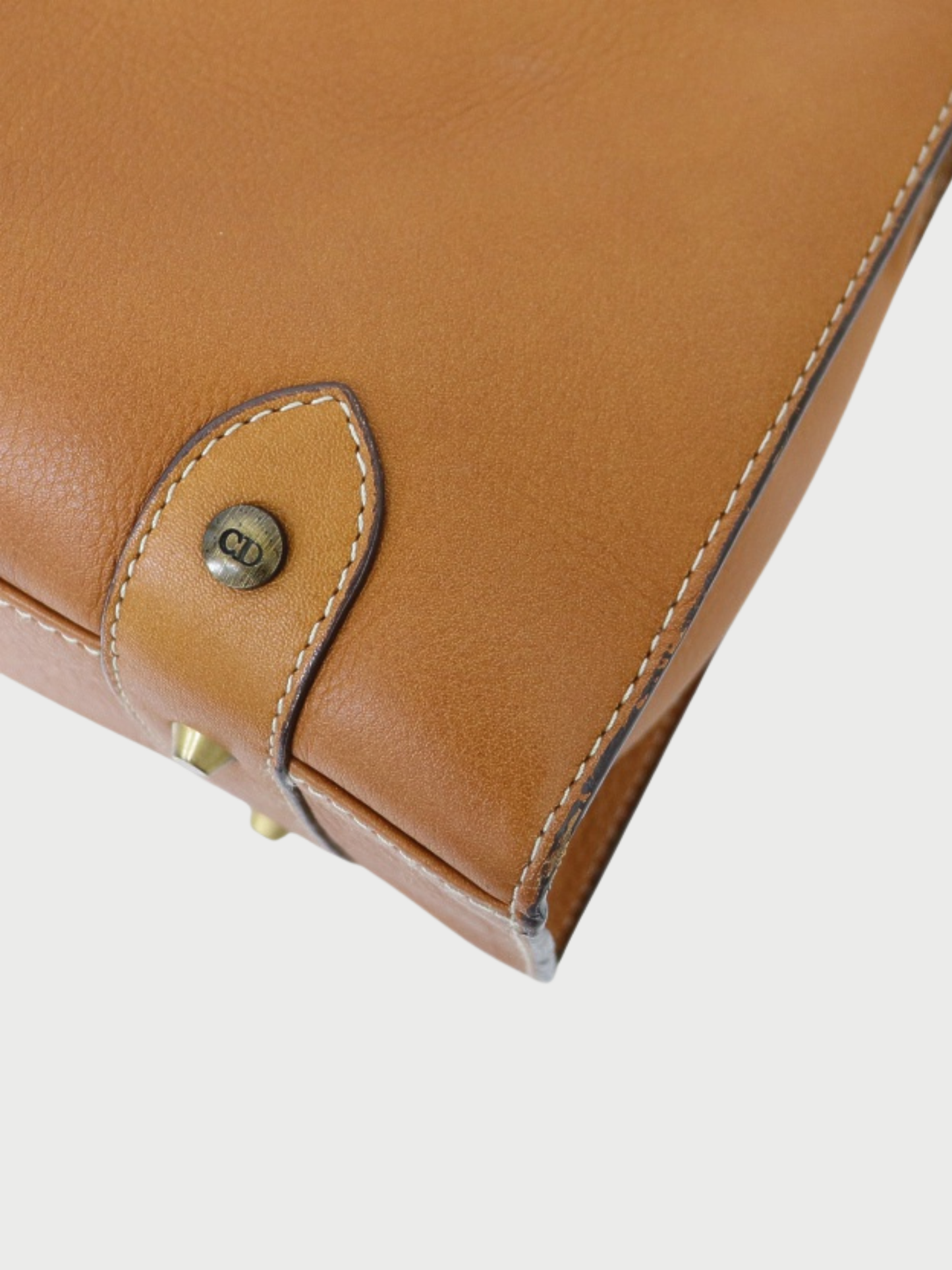 Christian Dior 2000s Camel Leather Logo Charm Handbag