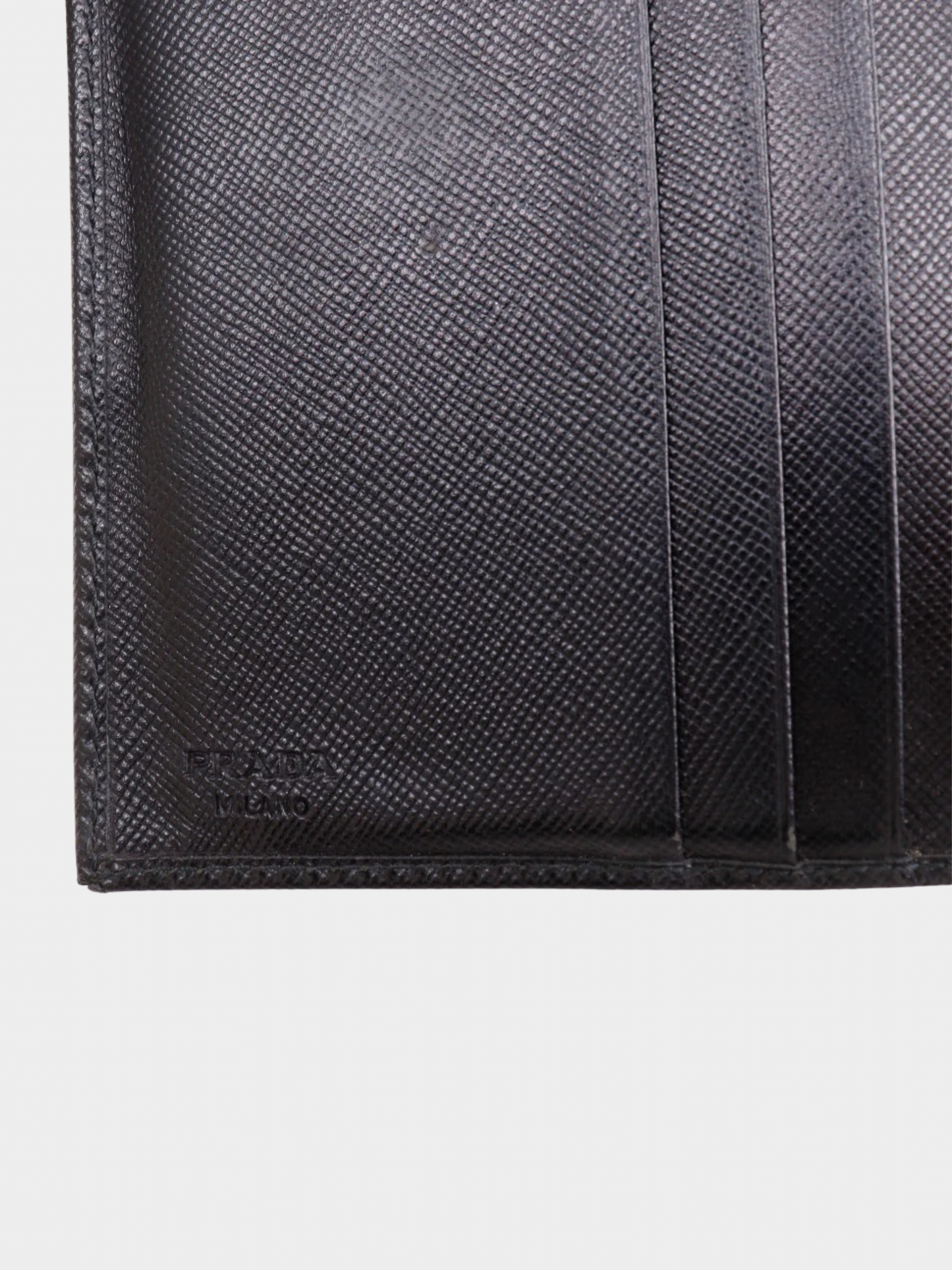 Prada 2000s Black Saffiano Leather Bi-Fold Wallet