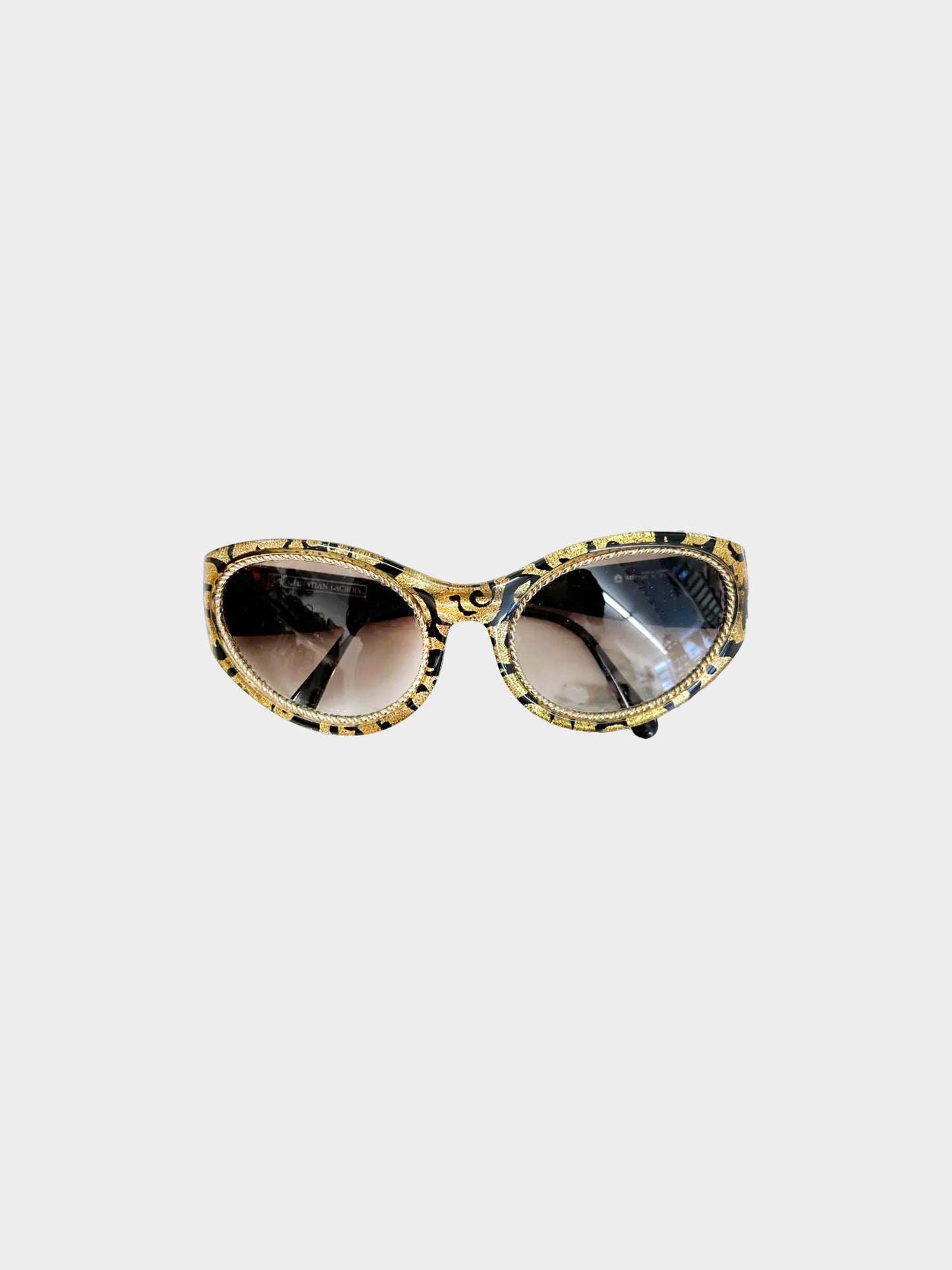 Christian Lacroix 1990s Black and Gold Cat Eye Sunglasses