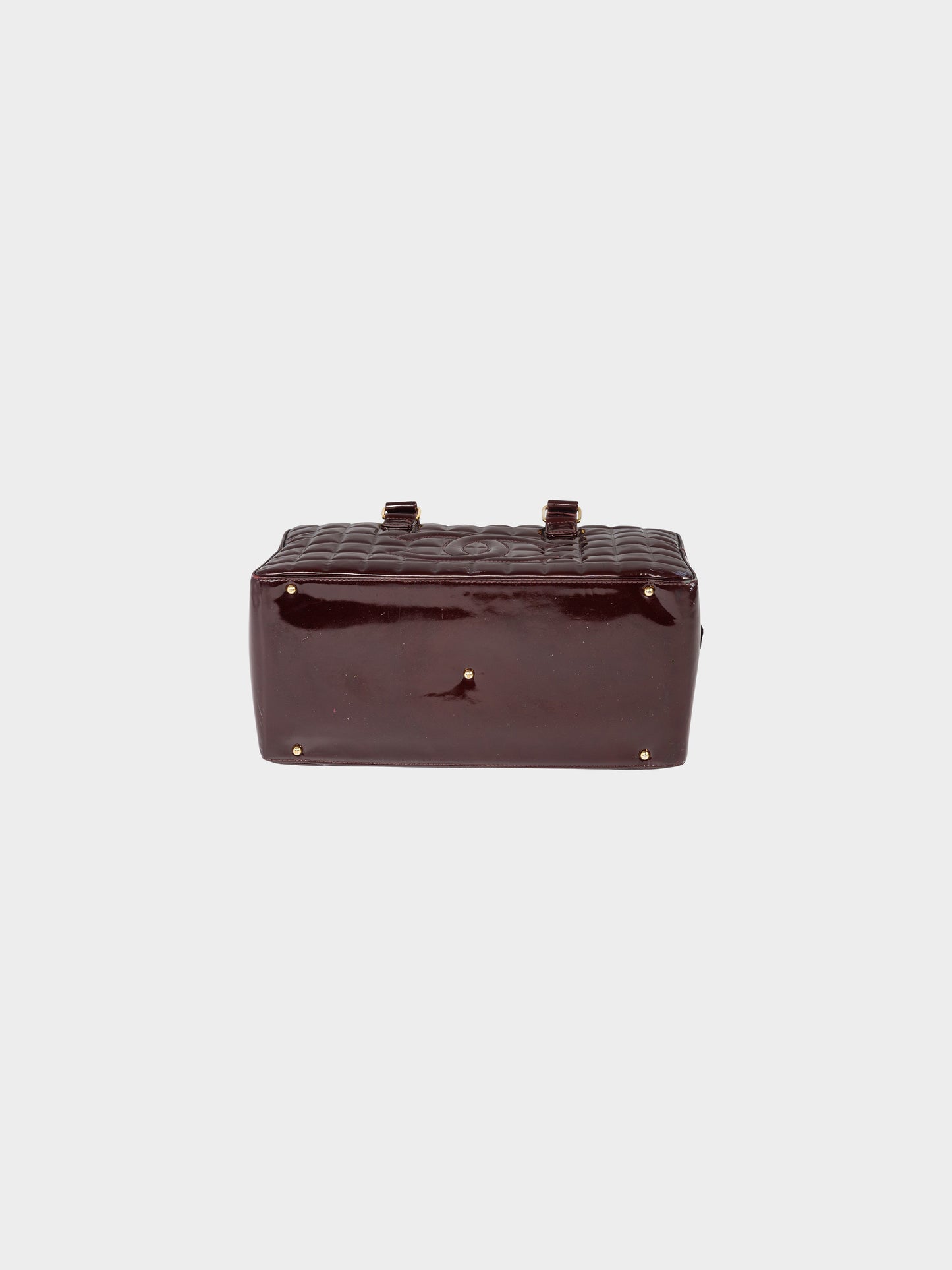 Chanel 2002-2003 Burgundy Patent Leather Chocolate Bar Quilted Bowler Bag