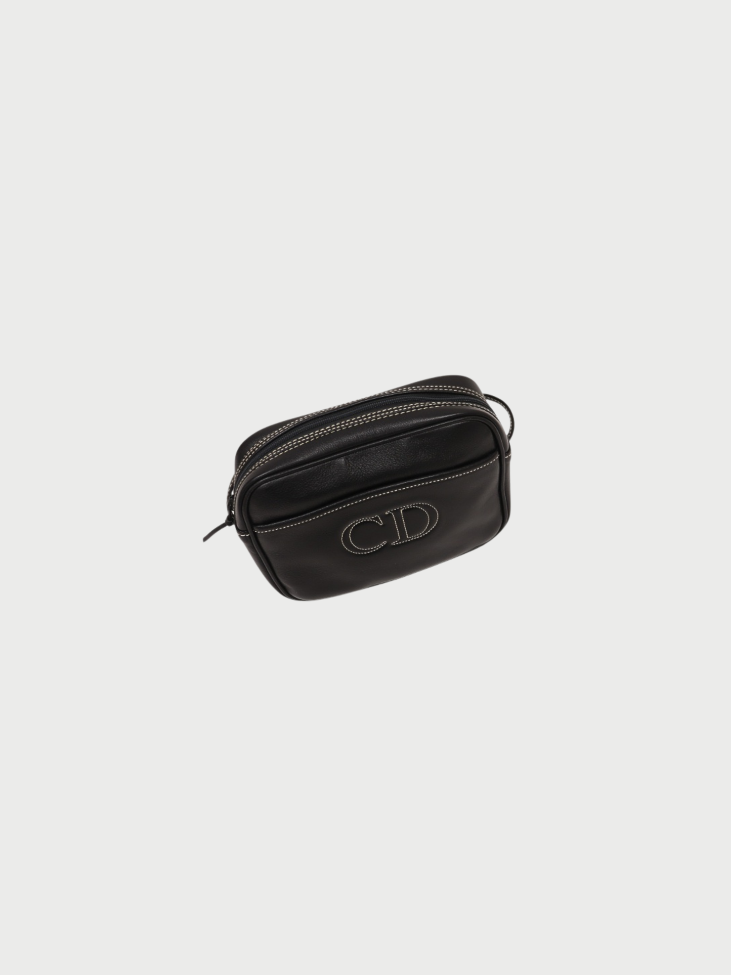 Christian Dior 2000s Black Leather CD Stitch Shoulder Bag