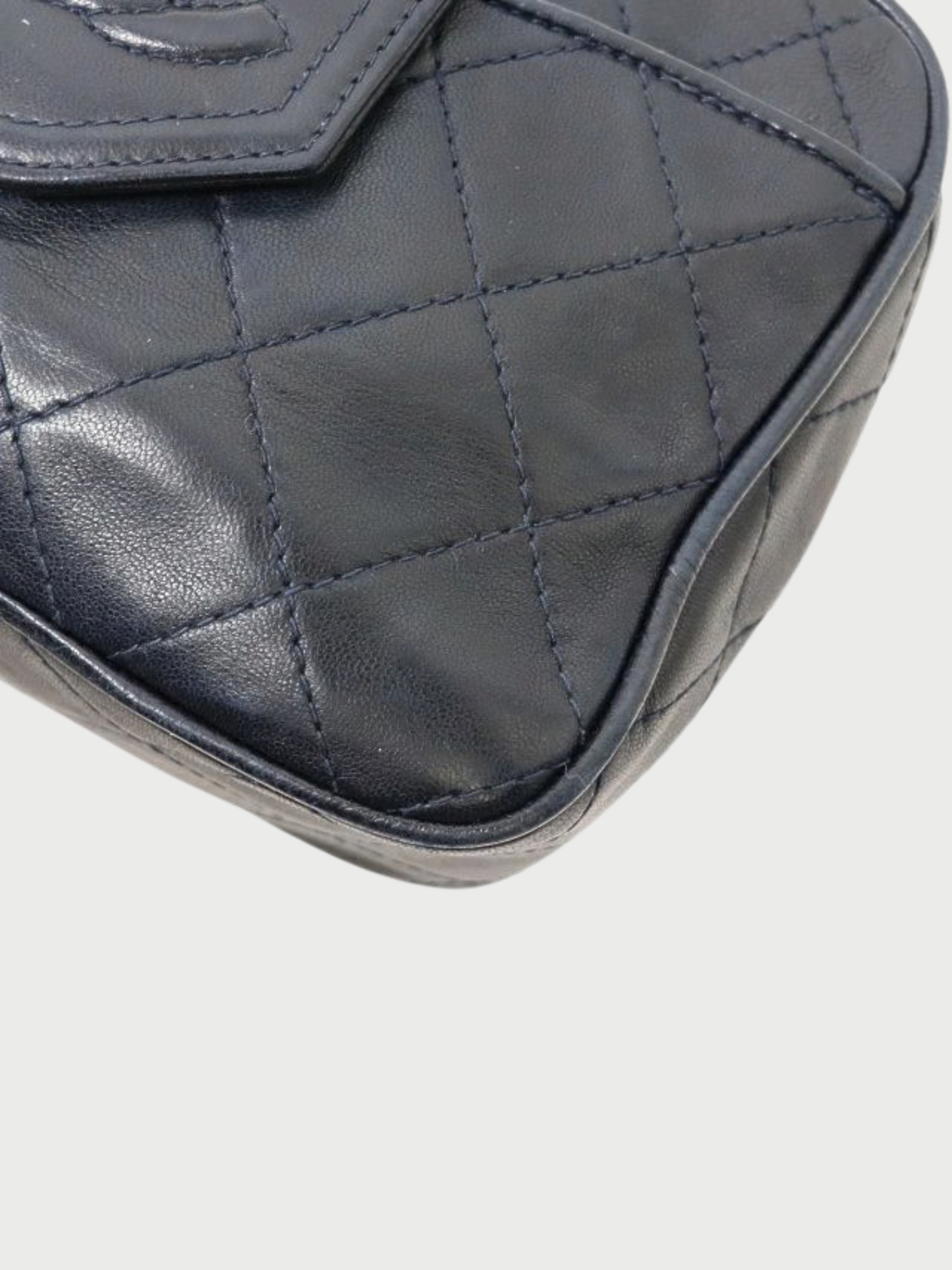 Chanel 1990s Navy Lambskin Matelassé Tassel Chain Shoulder Bag