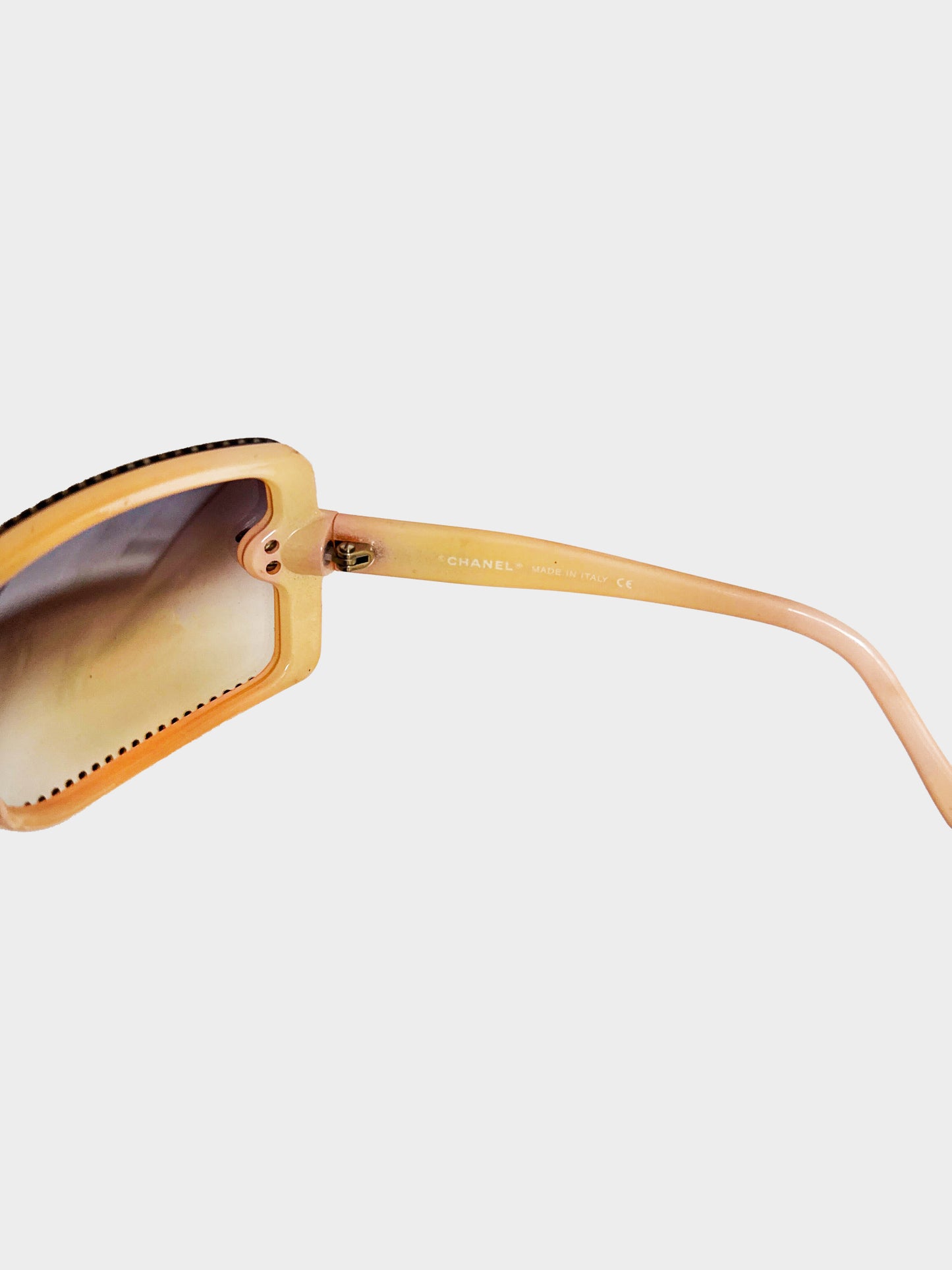 Chanel Early 2000s Pastel Orange Rhinestone CC Rimless Sunglasses