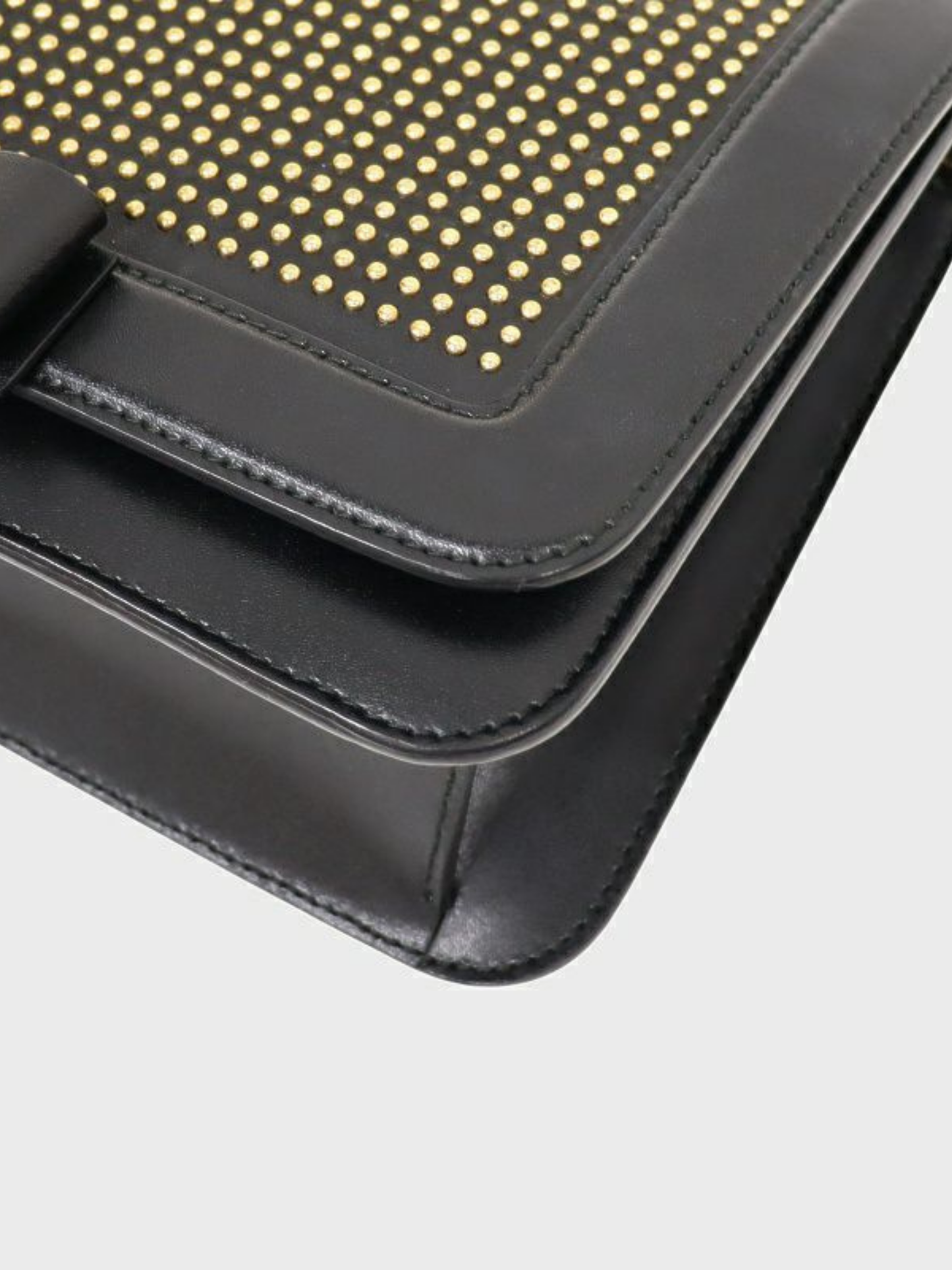Salvatore Ferragamo 2000s Black Leather Vara Studded Chain Shoulder Bag