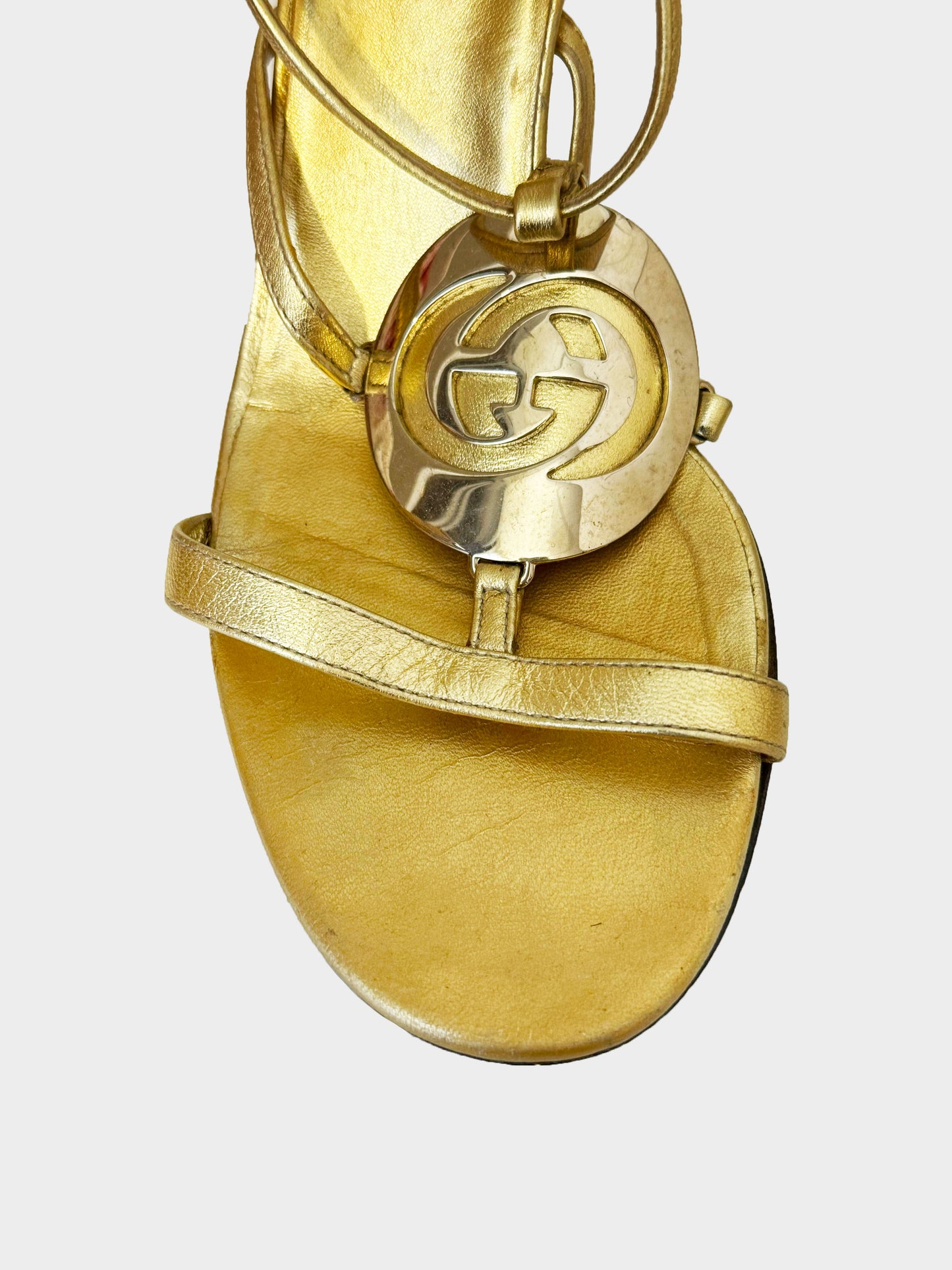 Gucci by Tom Ford 2000s Gold Leather GG Emblem Slingback Heels