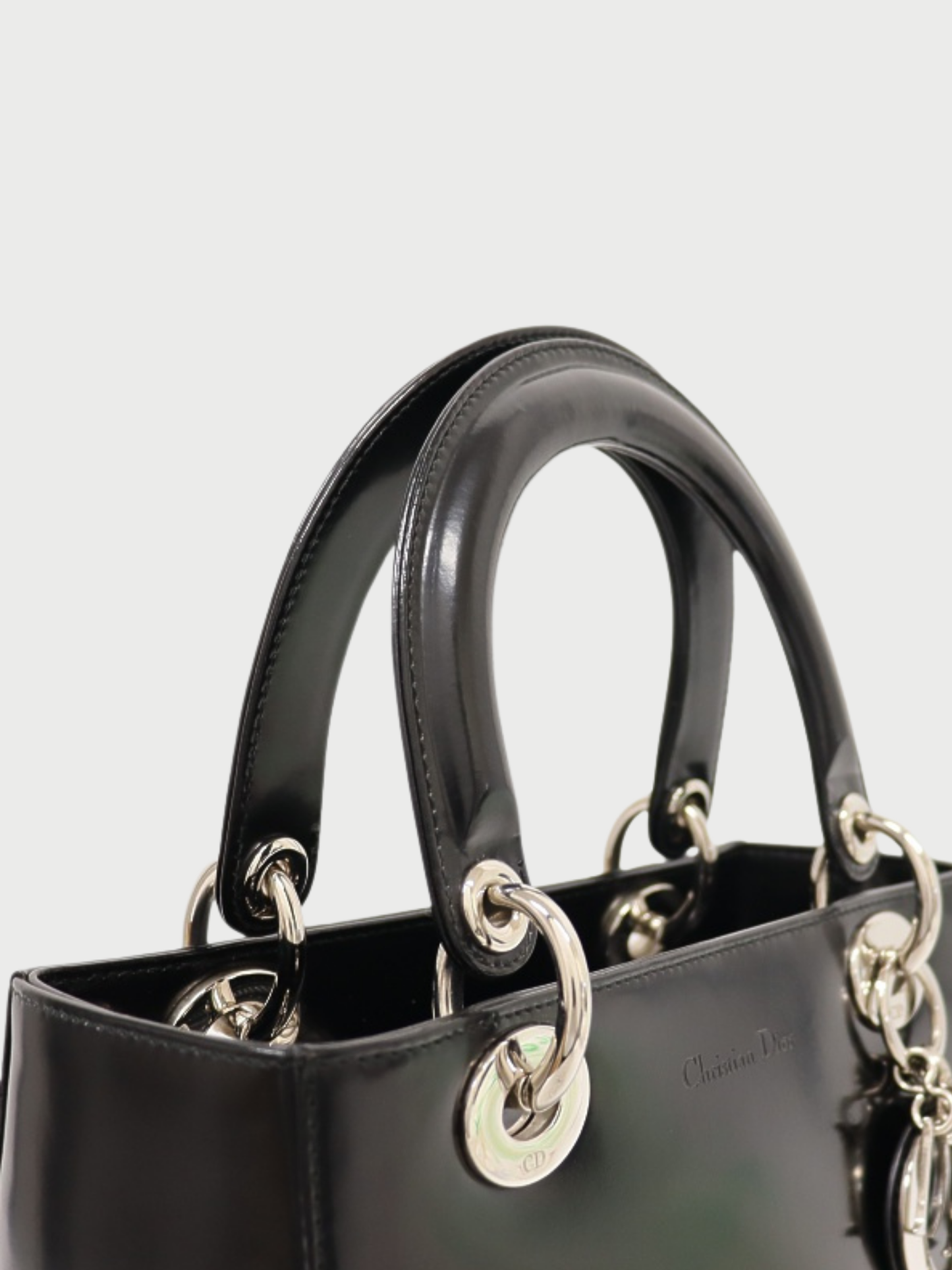 Christian Dior 2010s Black Patent Leather Lady Dior 2-Way Bag