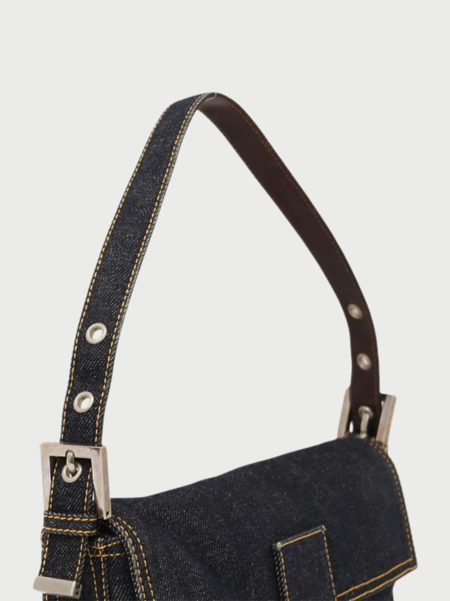 Fendi 2000s Navy Denim Baguette Shoulder Bag